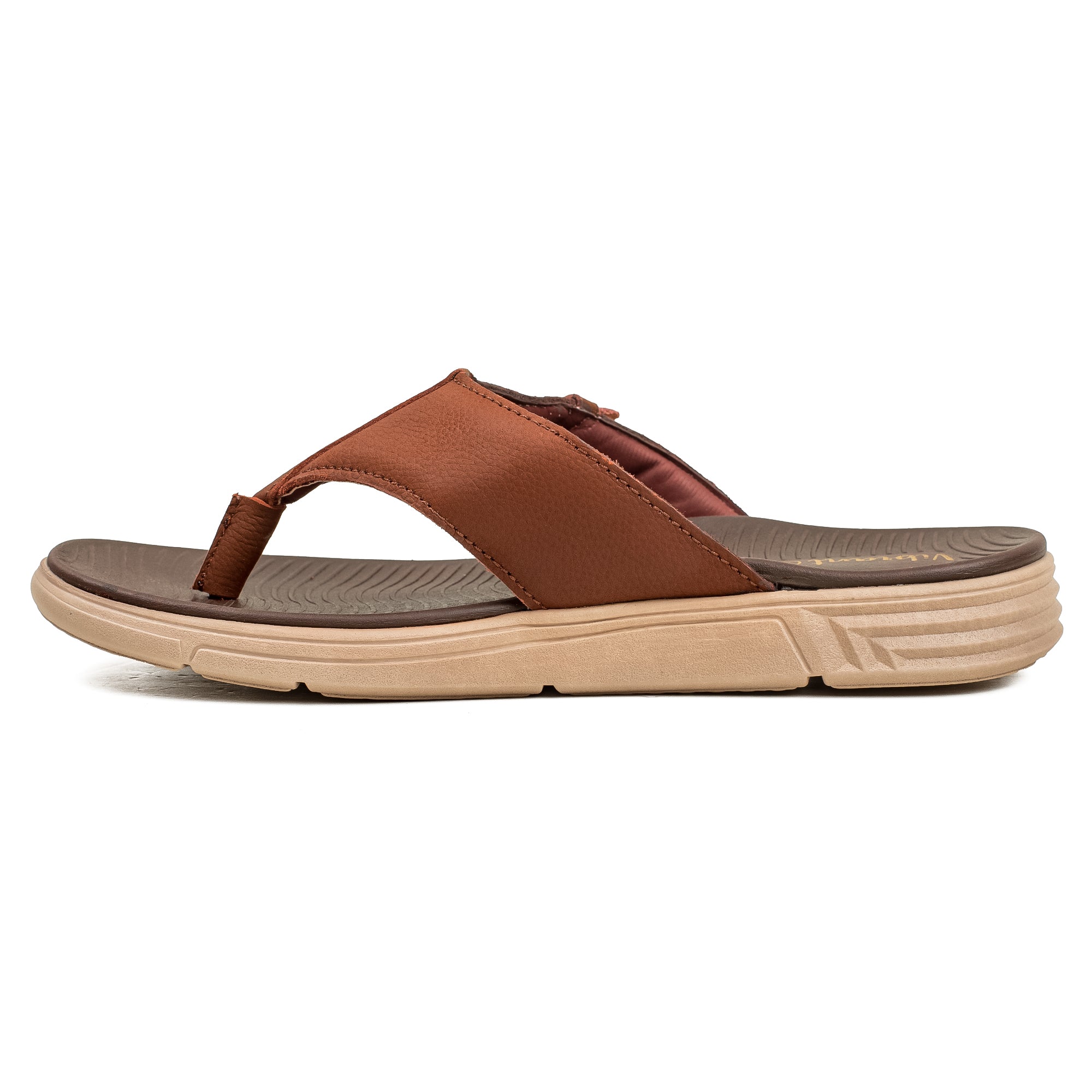 Vibrant Men's Brown Nubuck Leather Toe-Post Sandal – Lightweight Phylon Sole & Cushioned Insole for Maximum Comfort & Style - Vibrantbd.com