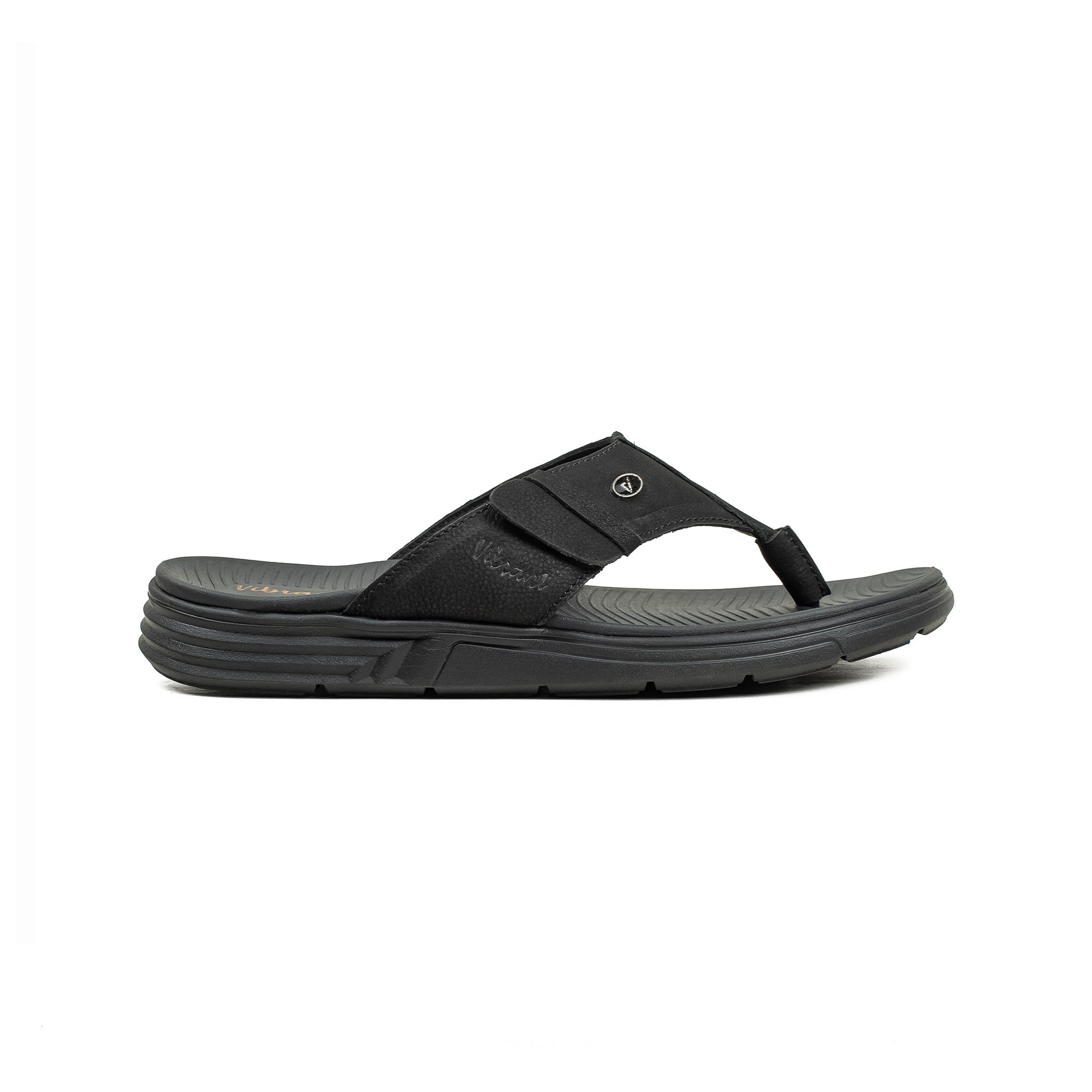Vibrant Men's Black Nubuck Leather Toe-Post Sandal – Lightweight Phylon Sole & Cushioned Insole for Maximum Comfort & Style - Vibrantbd.com
