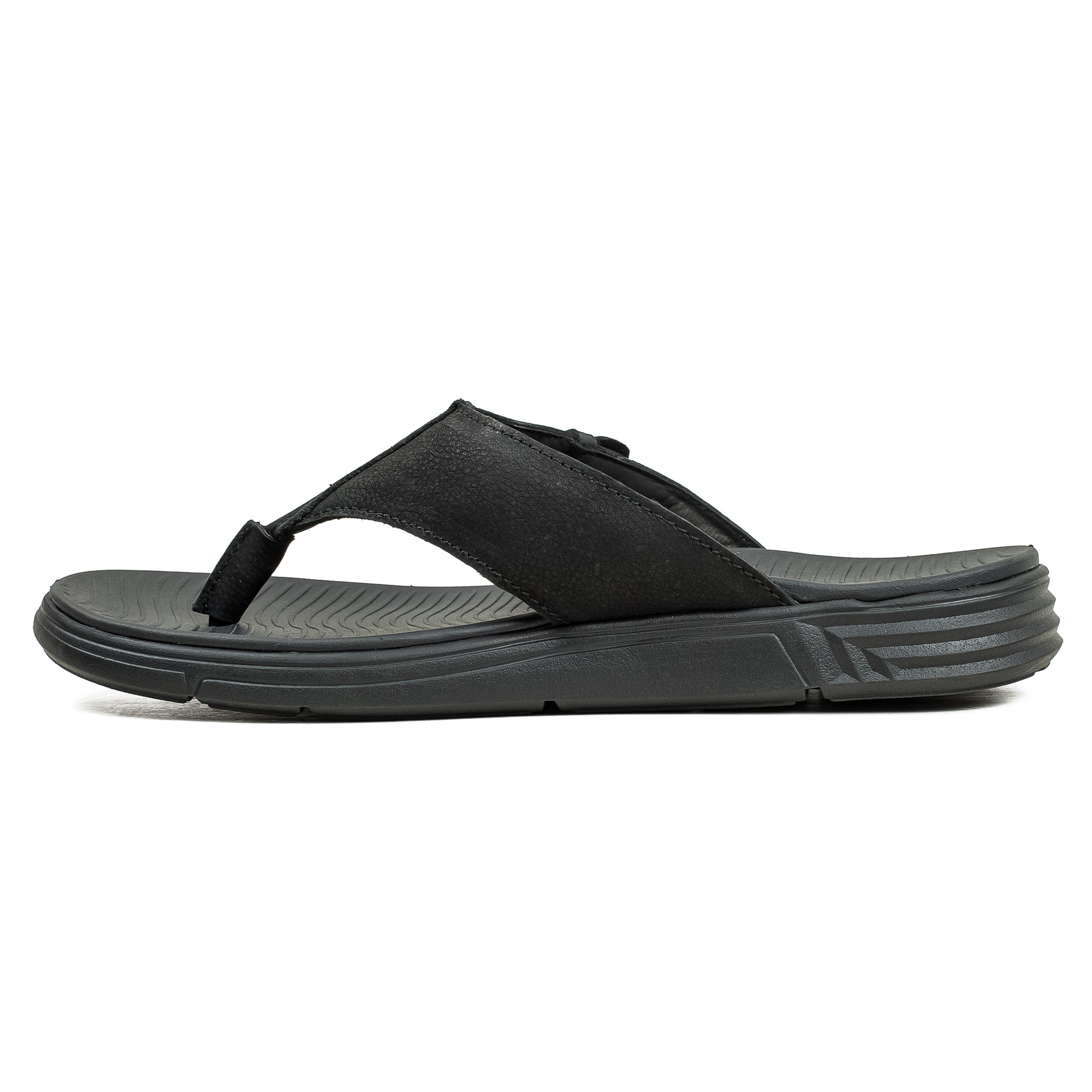 Vibrant Men's Black Nubuck Leather Toe-Post Sandal – Lightweight Phylon Sole & Cushioned Insole for Maximum Comfort & Style - Vibrantbd.com