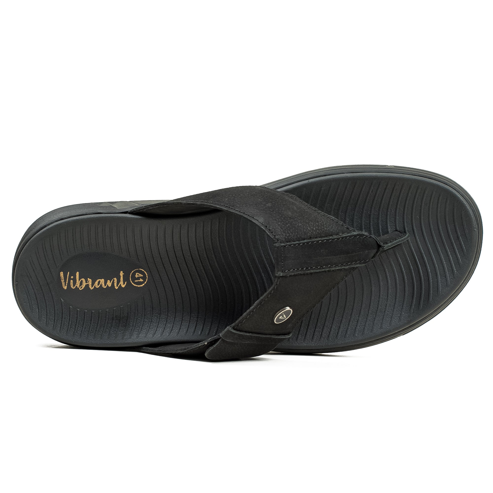 Vibrant Men's Black Nubuck Leather Toe-Post Sandal – Lightweight Phylon Sole & Cushioned Insole for Maximum Comfort & Style - Vibrantbd.com
