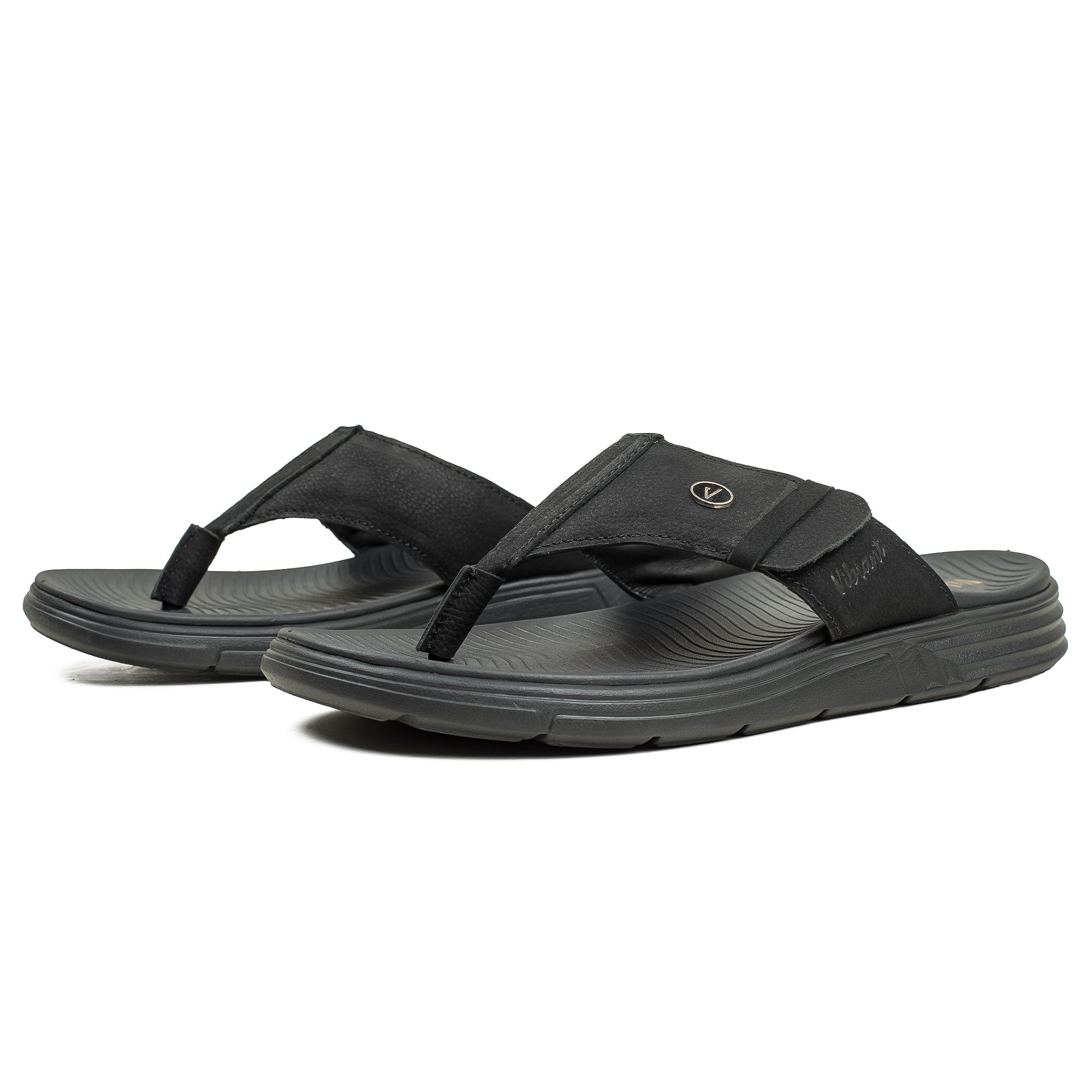Vibrant Men's Black Nubuck Leather Toe-Post Sandal – Lightweight Phylon Sole & Cushioned Insole for Maximum Comfort & Style - Vibrantbd.com