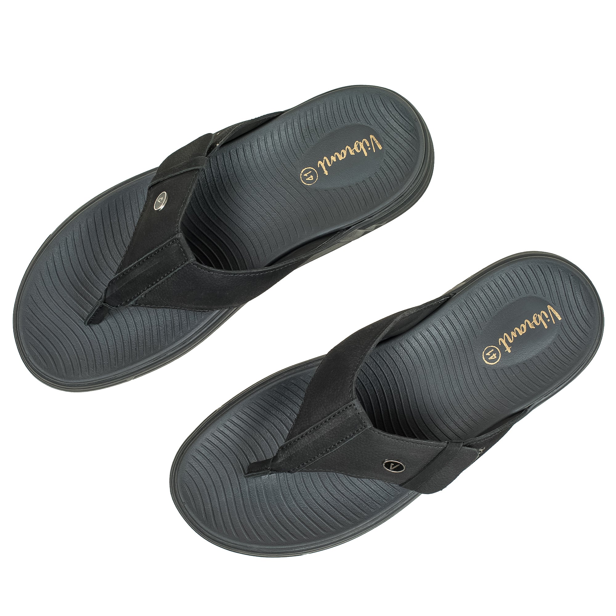Vibrant Men's Black Nubuck Leather Toe-Post Sandal – Lightweight Phylon Sole & Cushioned Insole for Maximum Comfort & Style - Vibrantbd.com