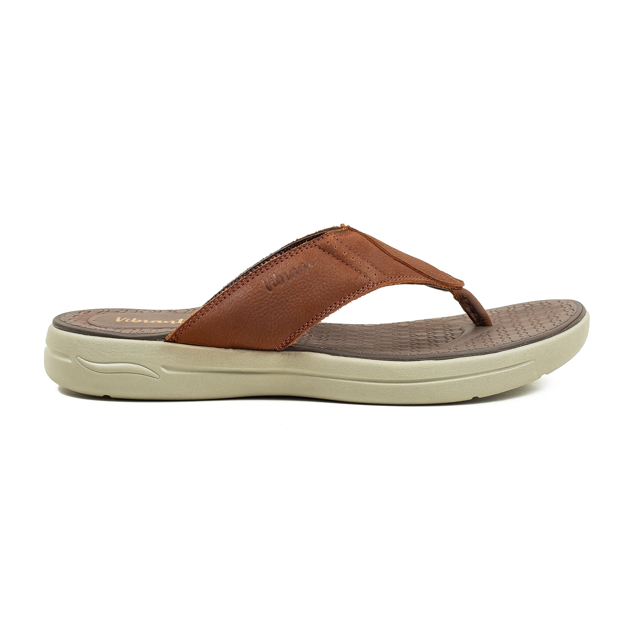 Men's Brown Nubuck Leather Toe-Post Sandals Vibrant® Summer Sandals with Phylon Outsole and Cushioned Insole