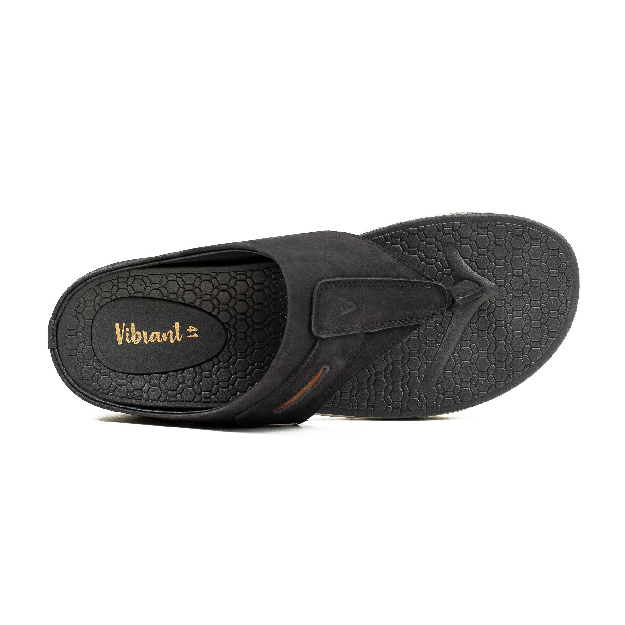 Men's Black Nubuck Leather Toe-Post Sandals | Vibrant® Summer Sandals with Phylon Outsole and Cushioned Insole - Vibrantbd.com