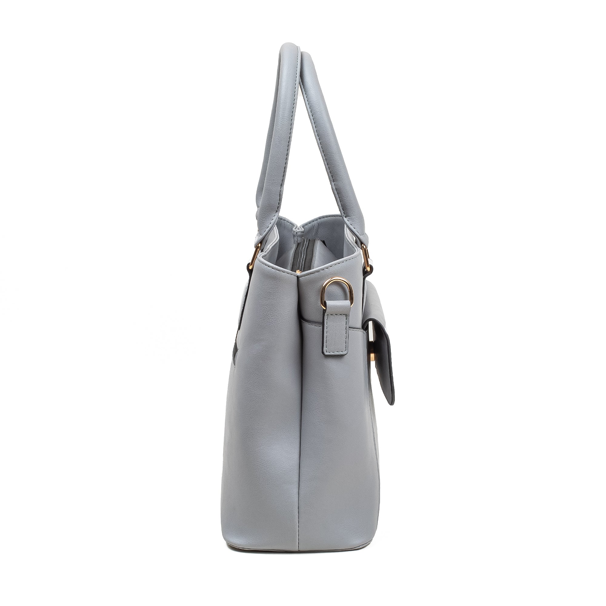 Elegant Ladies PU Leather Handbag in Gray | Vibrant® Multi-Compartment Tote with Flap Pocket - Vibrantbd.com