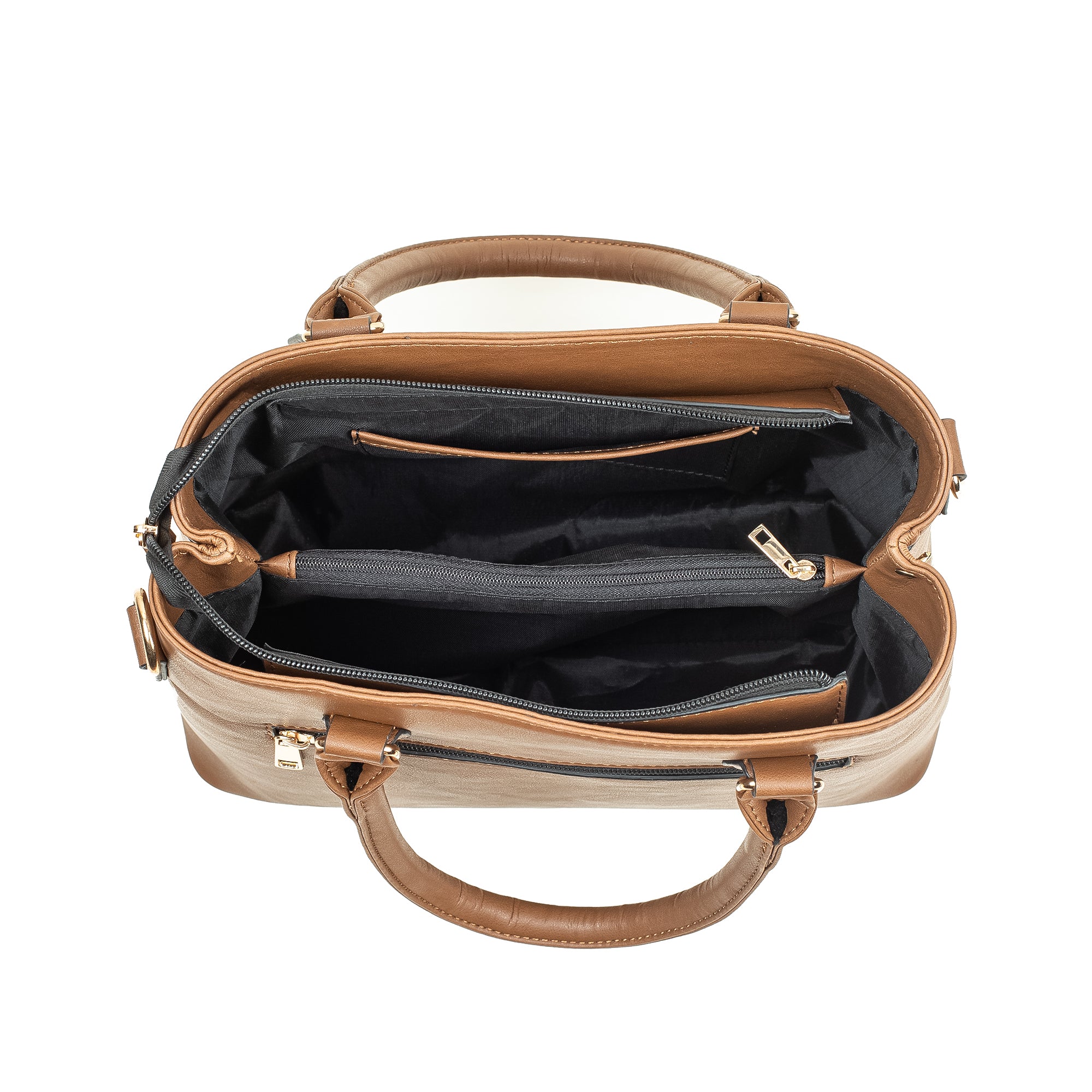 Elegant Ladies PU Leather Handbag in Tan | Vibrant® Multi-Compartment Tote with Flap Pocket - Vibrantbd.com