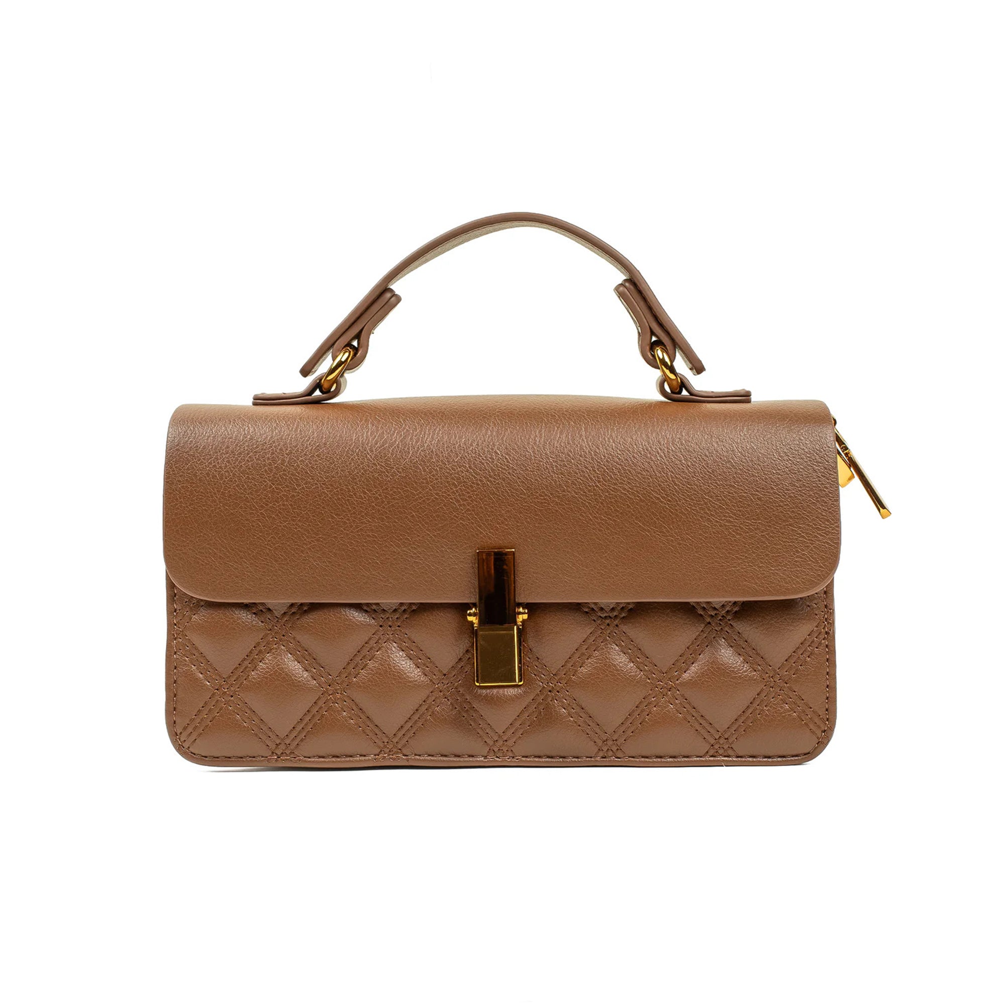 Brown Quilted Satchel Bag with Chain Strap - Vibrantbd.com