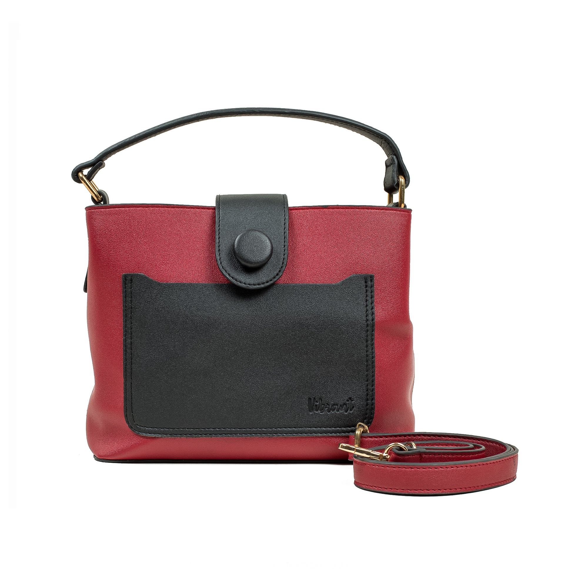 Vibrant Women's Red & Black PU Leather Handbag – Stylish & Trendy Shoulder Bag - Vibrantbd.com