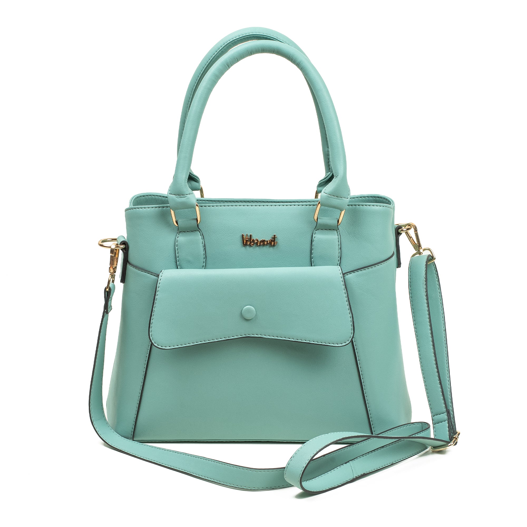 Elegant Ladies PU Leather Handbag in Mint Green | Vibrant® Multi-Compartment Tote with Flap Pocket - Vibrantbd.com