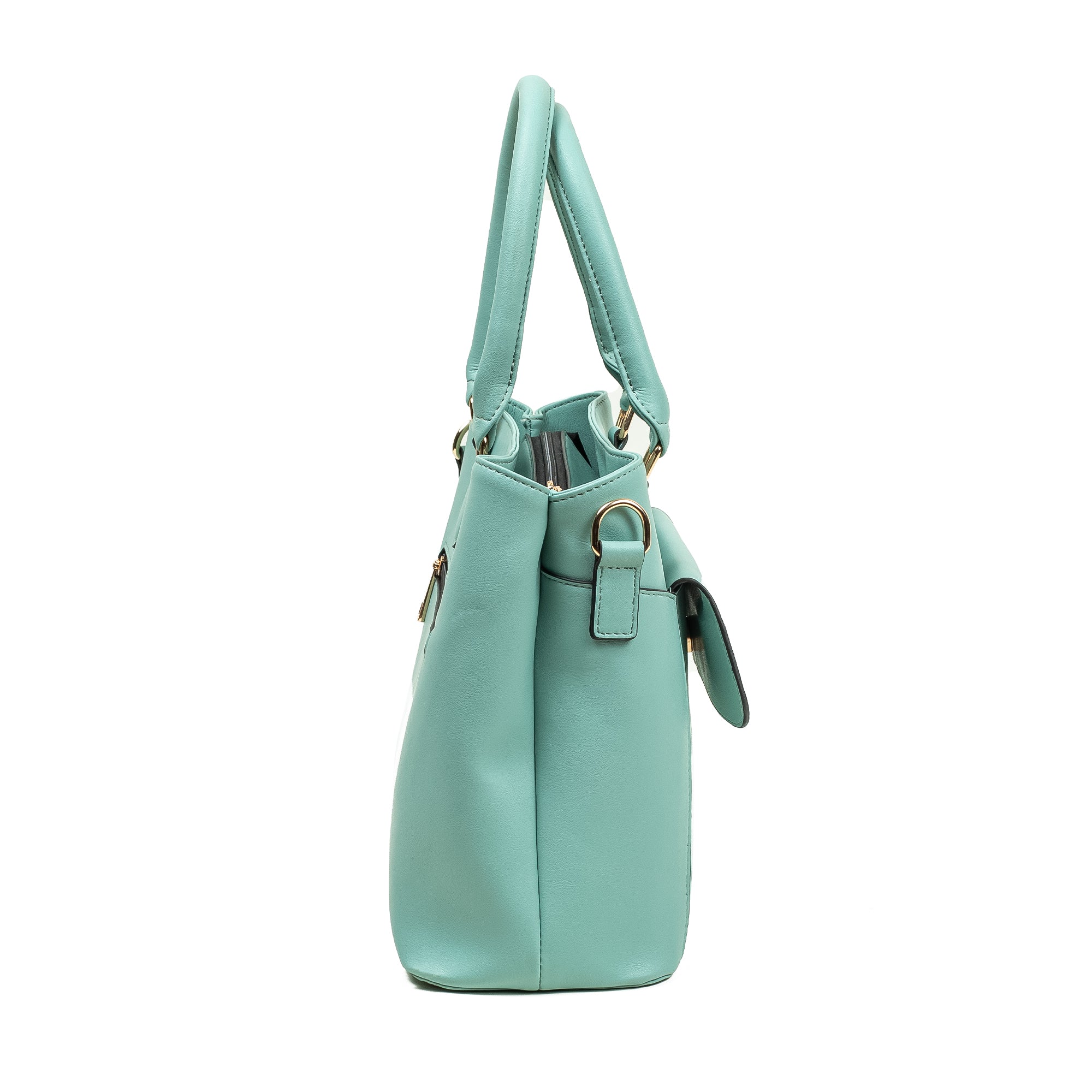 Elegant Ladies PU Leather Handbag in Mint Green | Vibrant® Multi-Compartment Tote with Flap Pocket - Vibrantbd.com