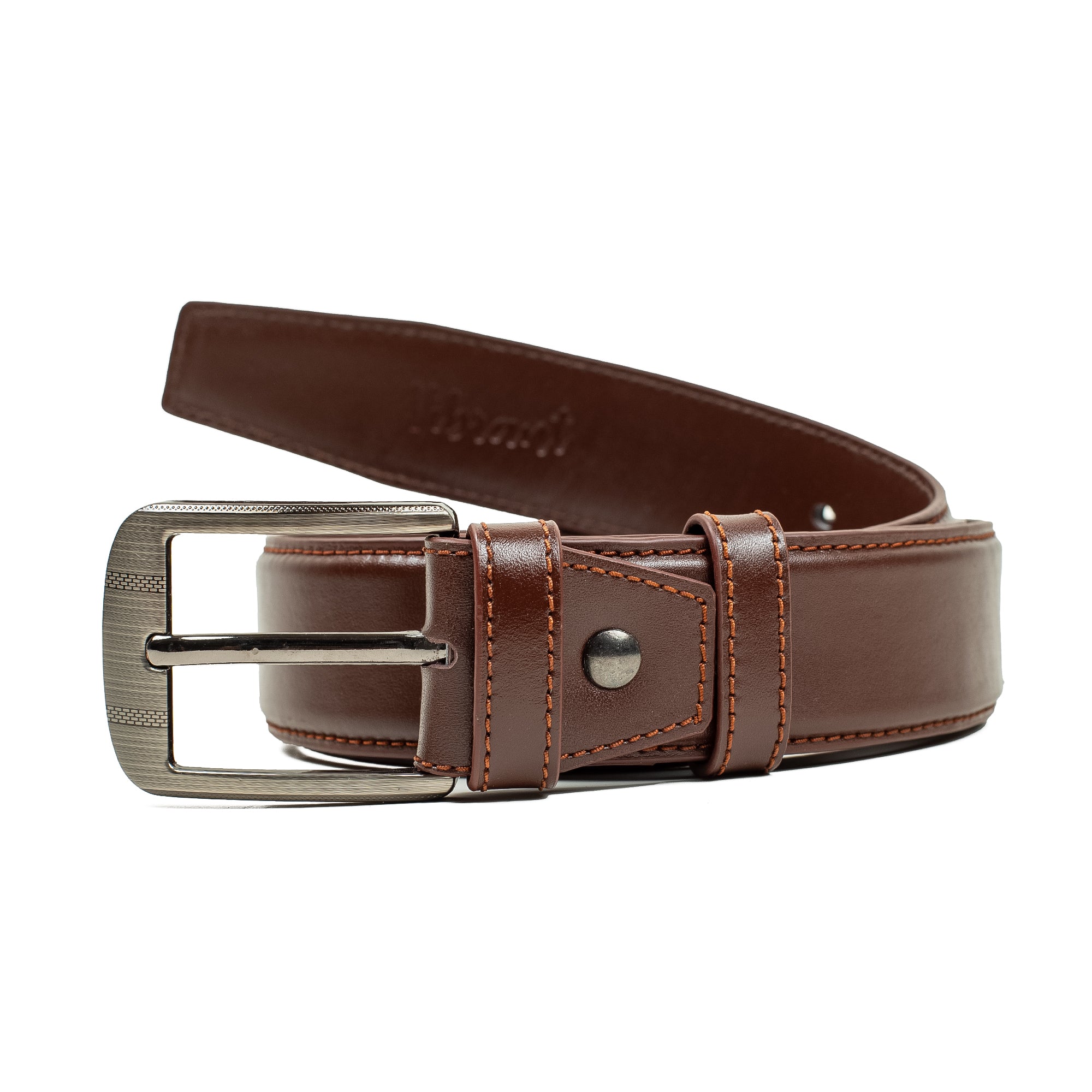 Men's Brown Genuine Leather Belt with Sleek Design and Durable Metal Buckle - Vibrantbd.com