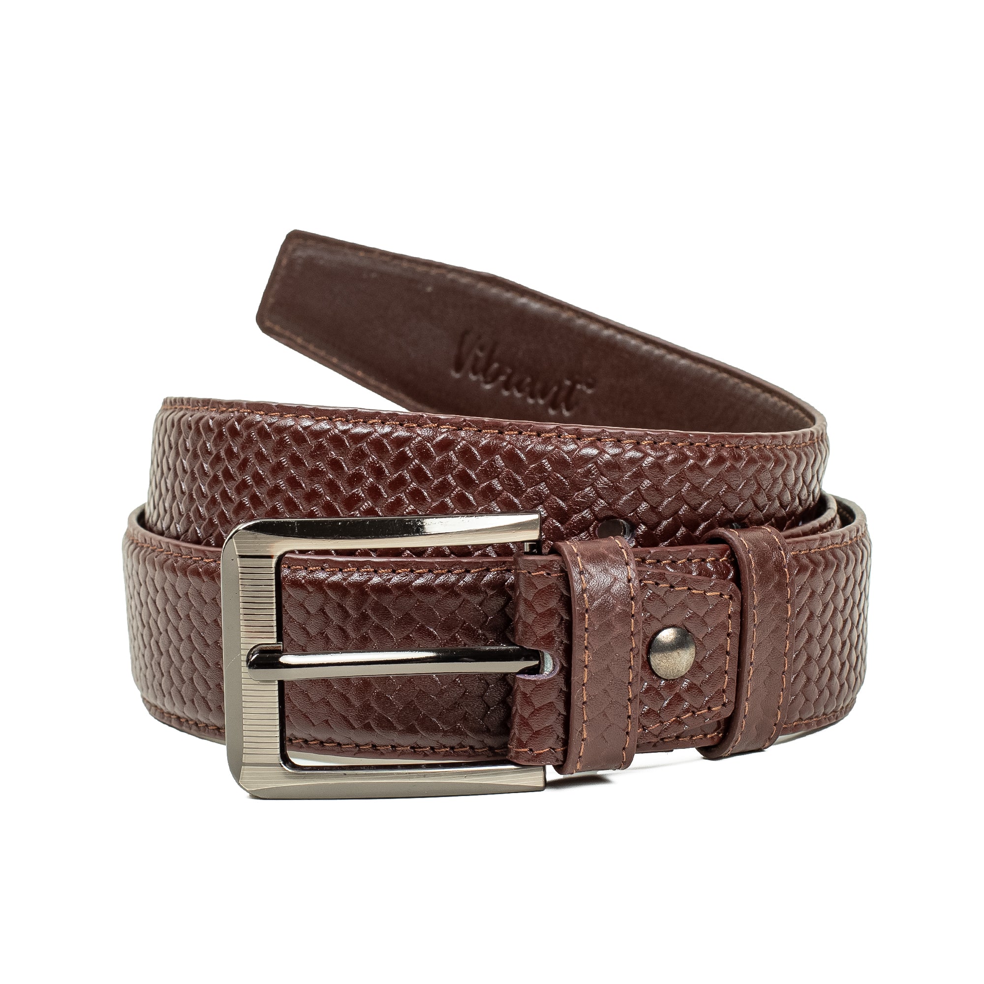 Men's Brown Genuine Leather Belt with Elegant Stitch Design and Durable Metal Buckle - Vibrantbd.com