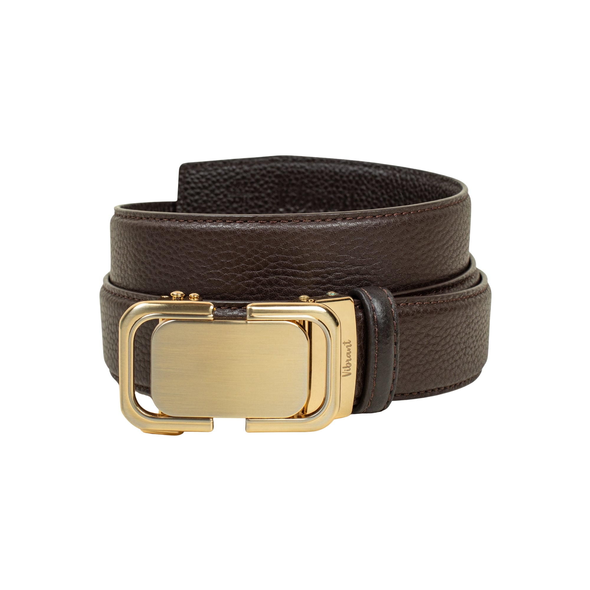 VIBRANT MEN'S BROWN PRINTED LEATHER GOLD BUCKLE GEAR BELT