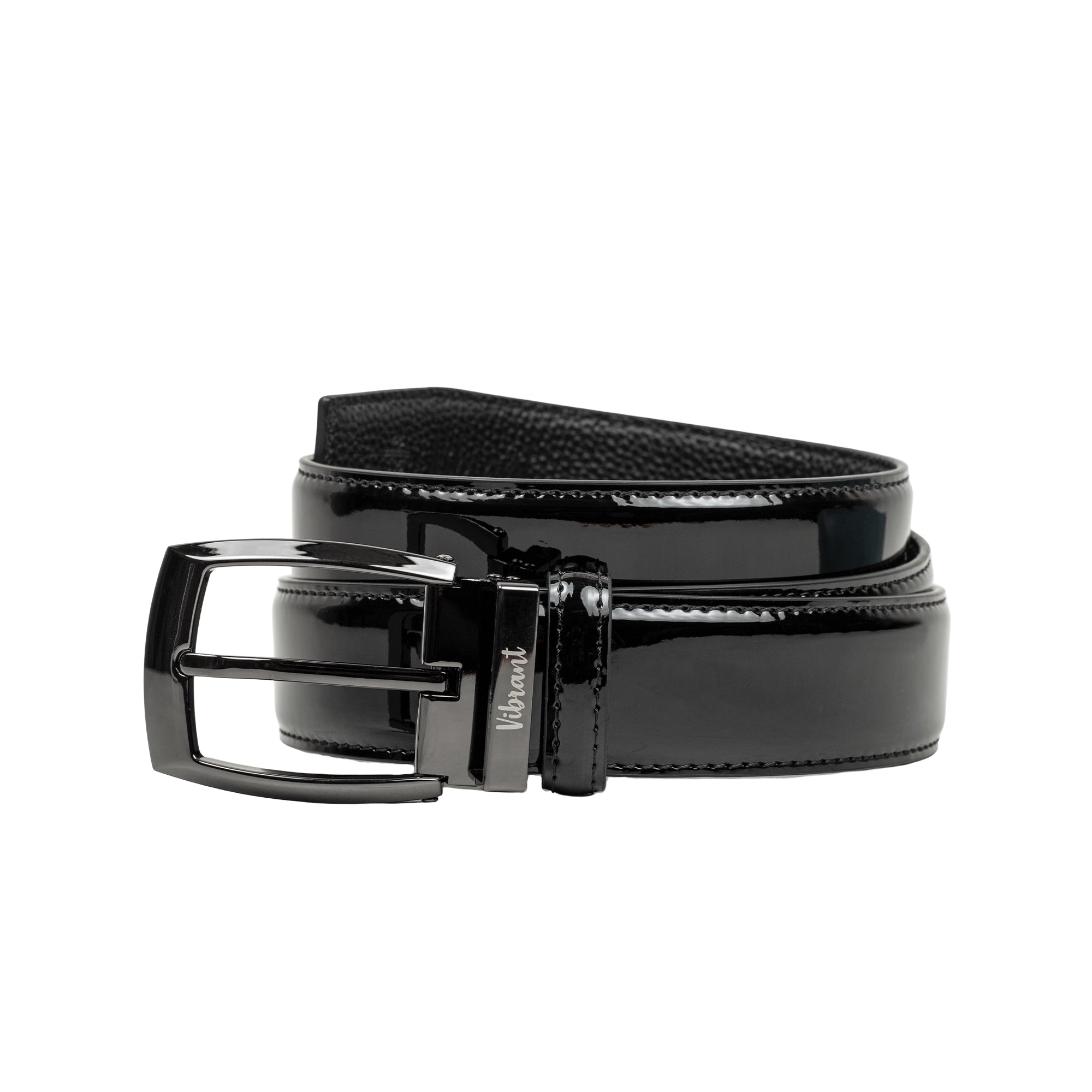 VIBRANT MEN'S BLACK PATENT LEATHER FORMAL BELT