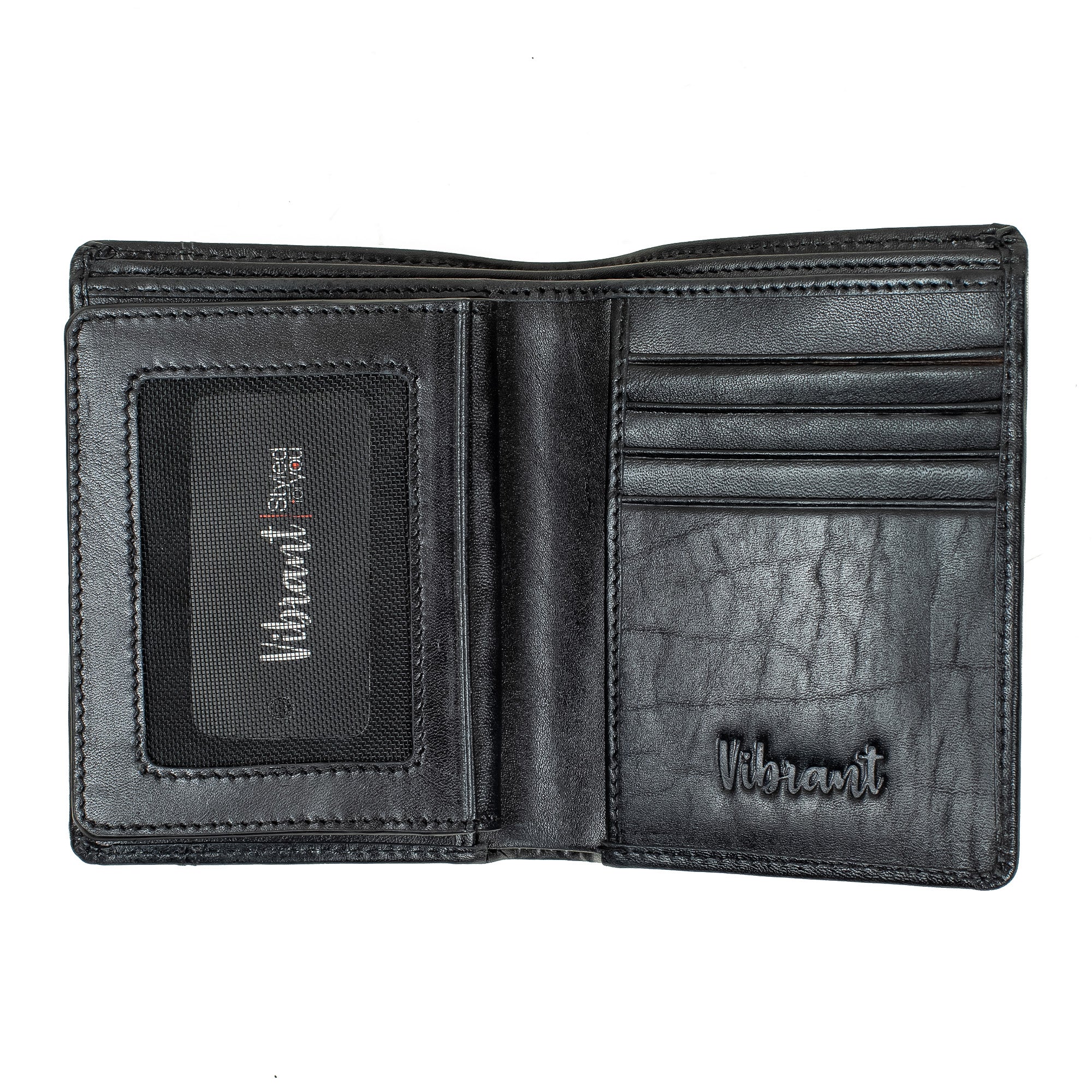 Vibrant Men's Genuine Leather Wallet – Classic Black Bifold Wallet for Everyday Use - Vibrantbd.com
