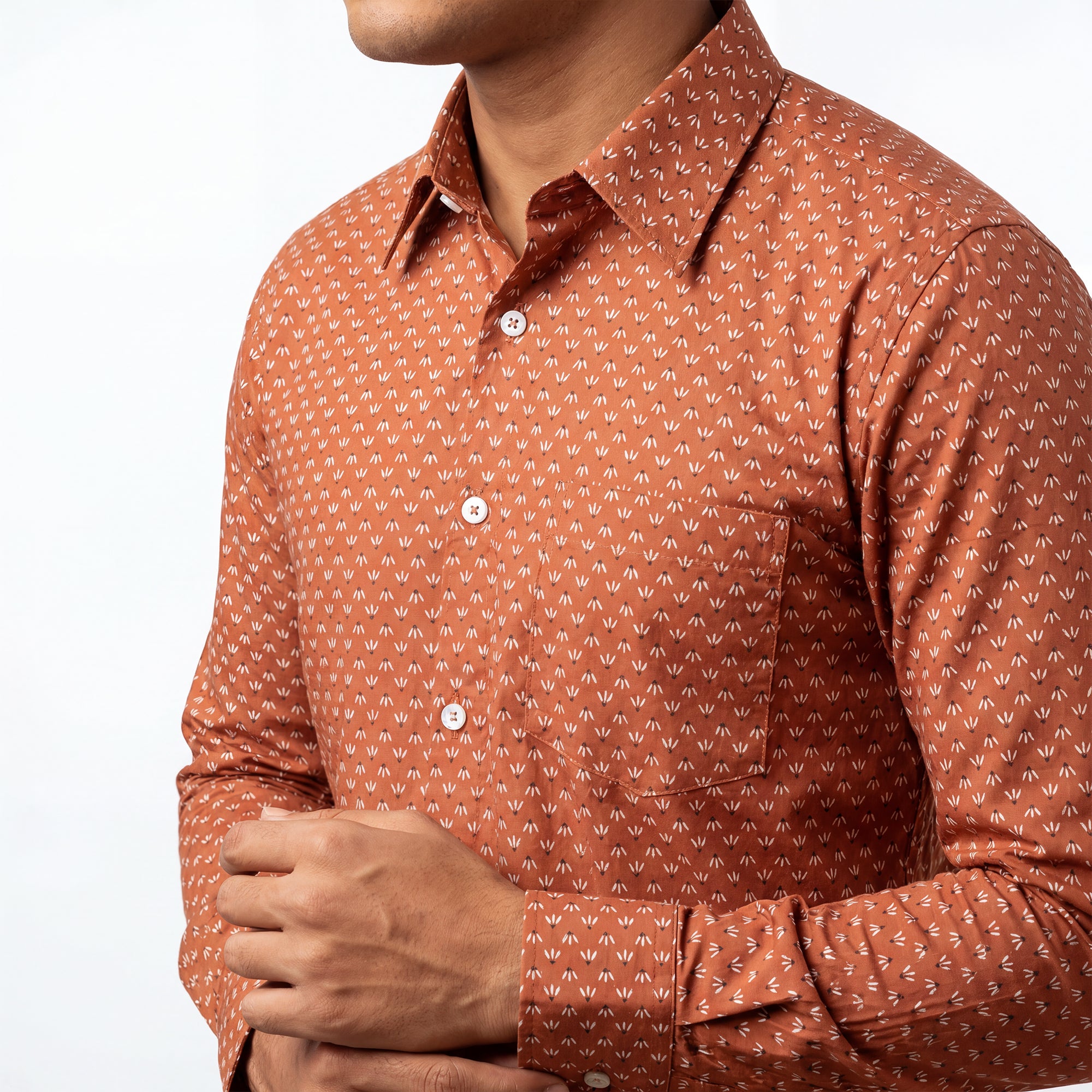 Vibrant Men's Brown Cotton Full Sleeve Shirt - Stylish Slim Fit with Subtle Print - Vibrantbd.com