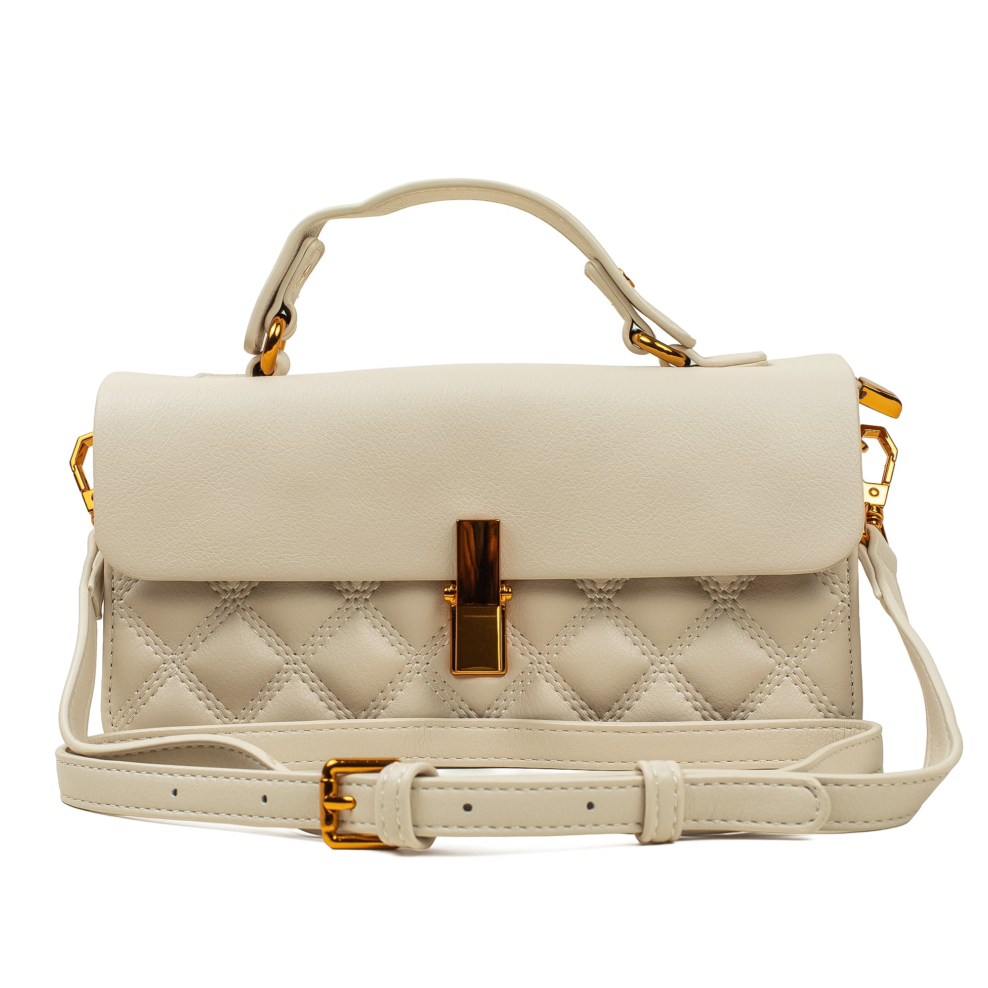 White Quilted Satchel Bag with Chain Strap