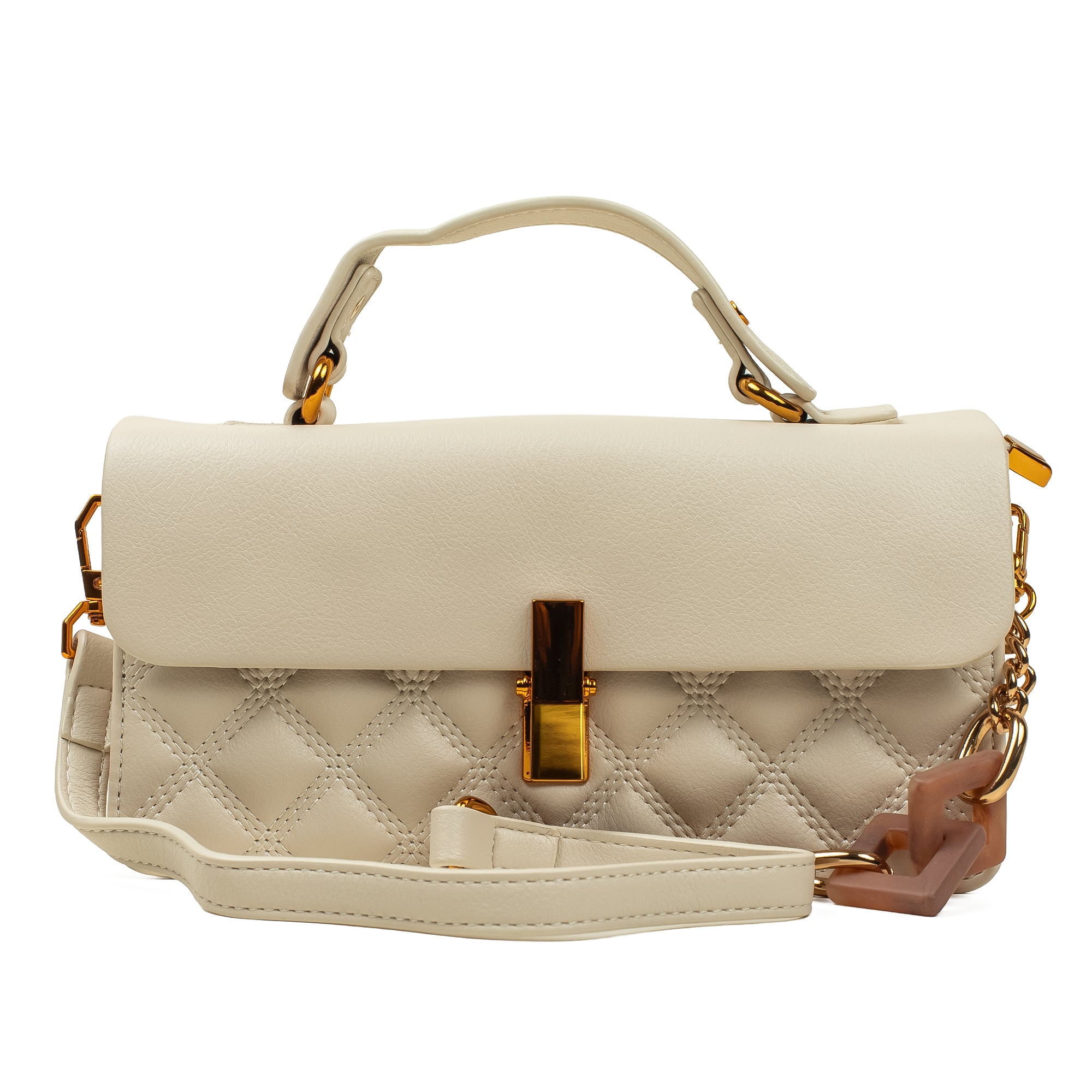 White Quilted Satchel Bag with Chain Strap