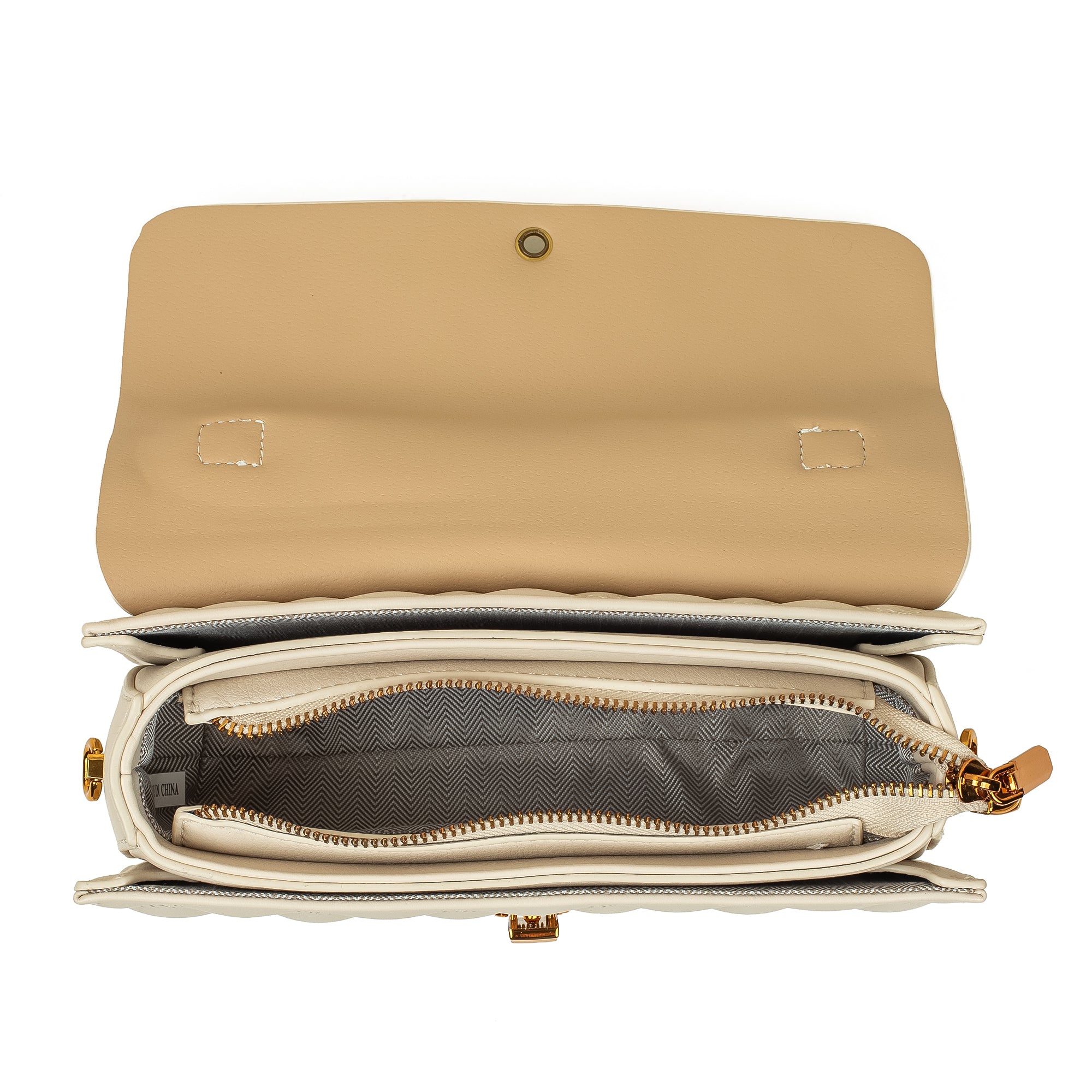 White Quilted Satchel Bag with Chain Strap
