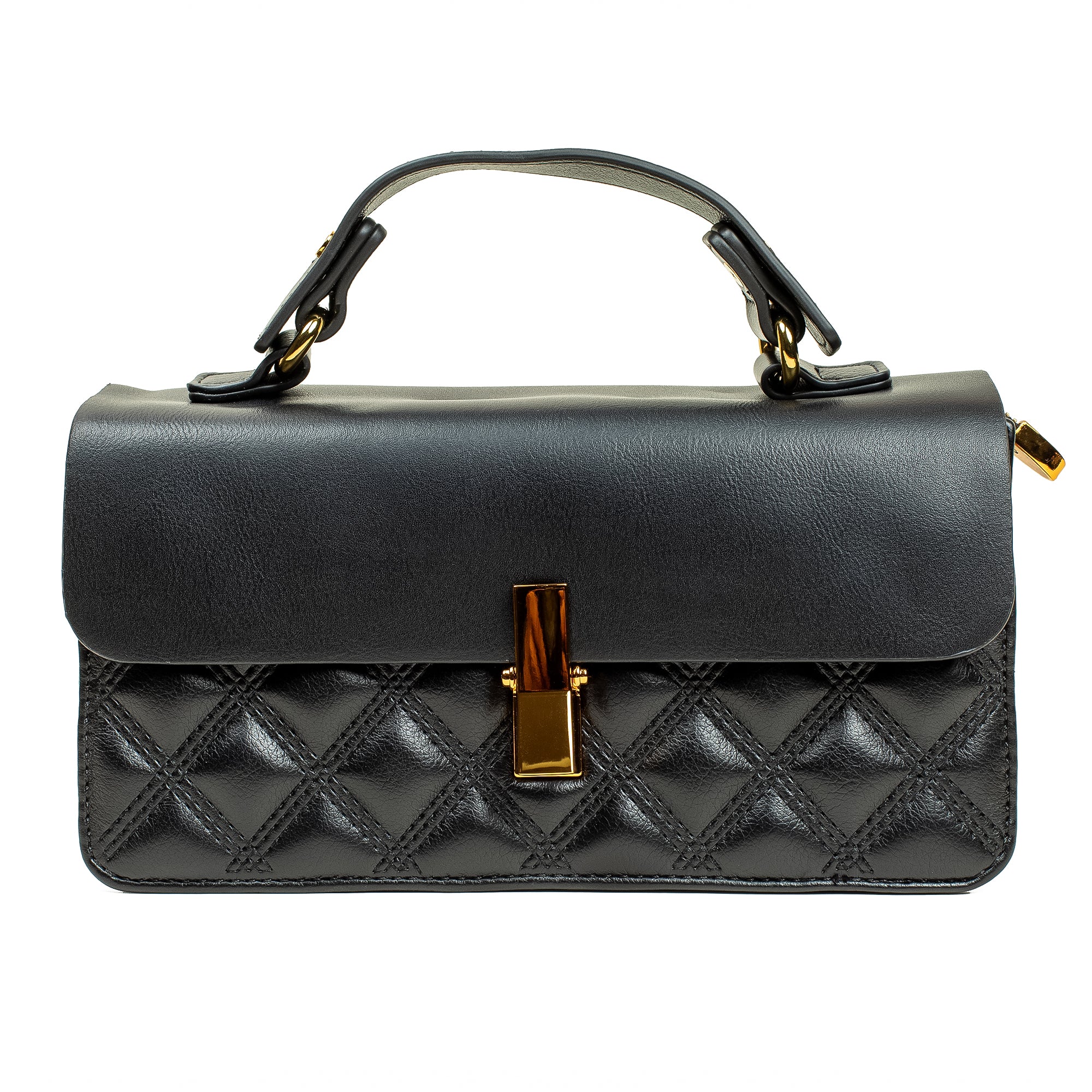 Black Quilted Satchel Bag with Chain Strap