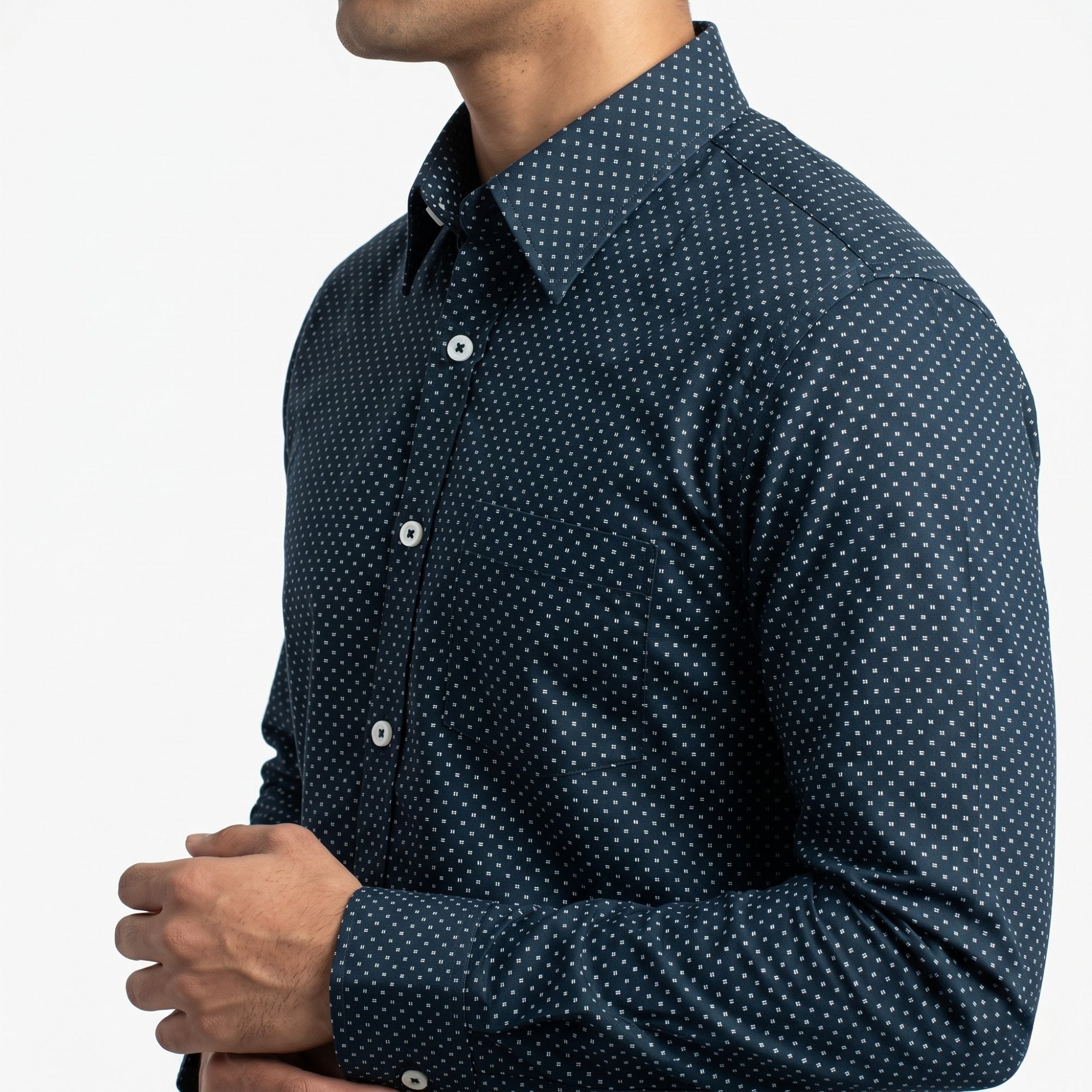 Vibrant Men's Black Cotton Full Sleeve Shirt - Stylish Slim Fit with Subtle Print - Vibrantbd.com