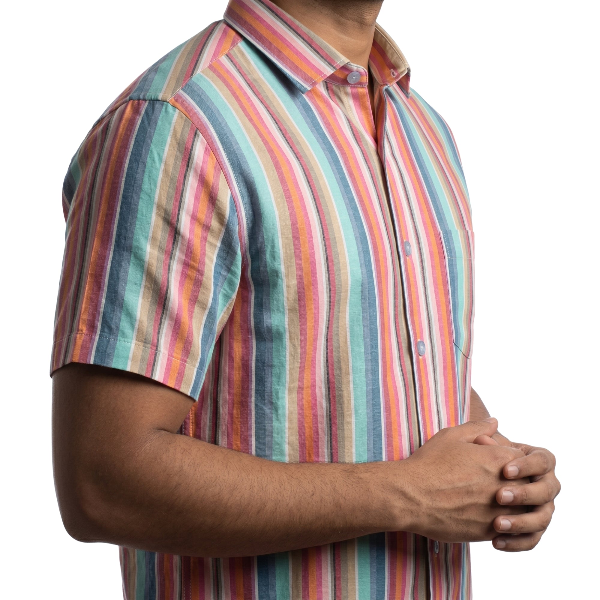 MULTI COLOR STRIPED MEN HALF SLEEVE SHIRT - Vibrantbd.com