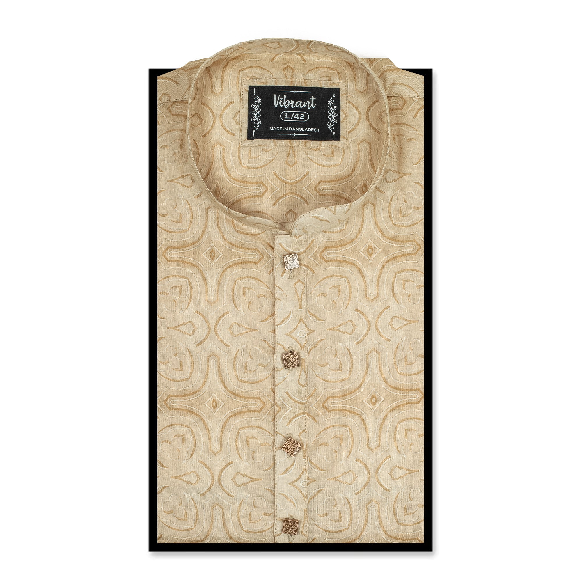 Vibrant Men's Light Beige Cotton Panjabi - Vibrantbd.com