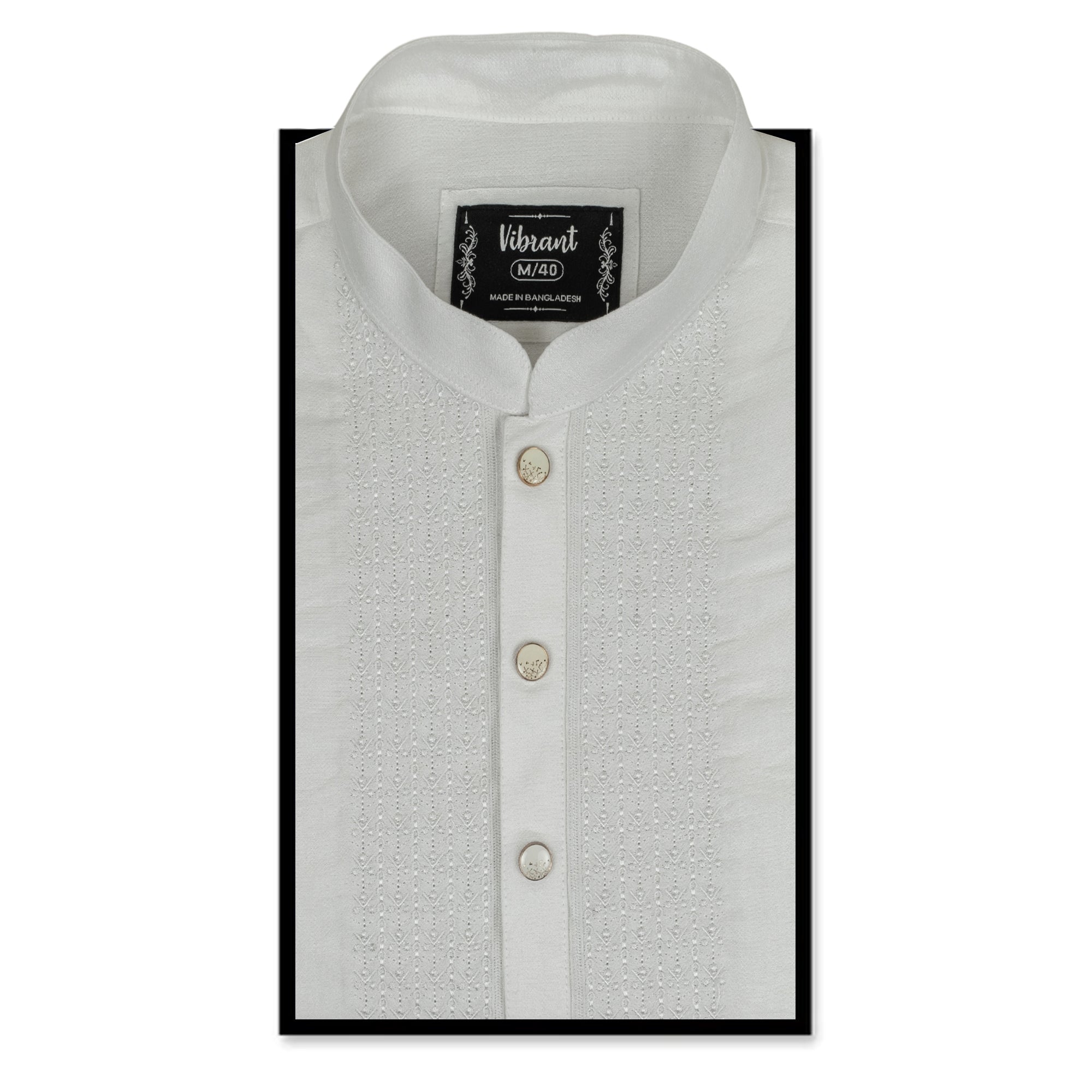 VIBRANT WHITE COTTON PANJABI WITH EMBROIDERED DESIGN - Vibrantbd.com