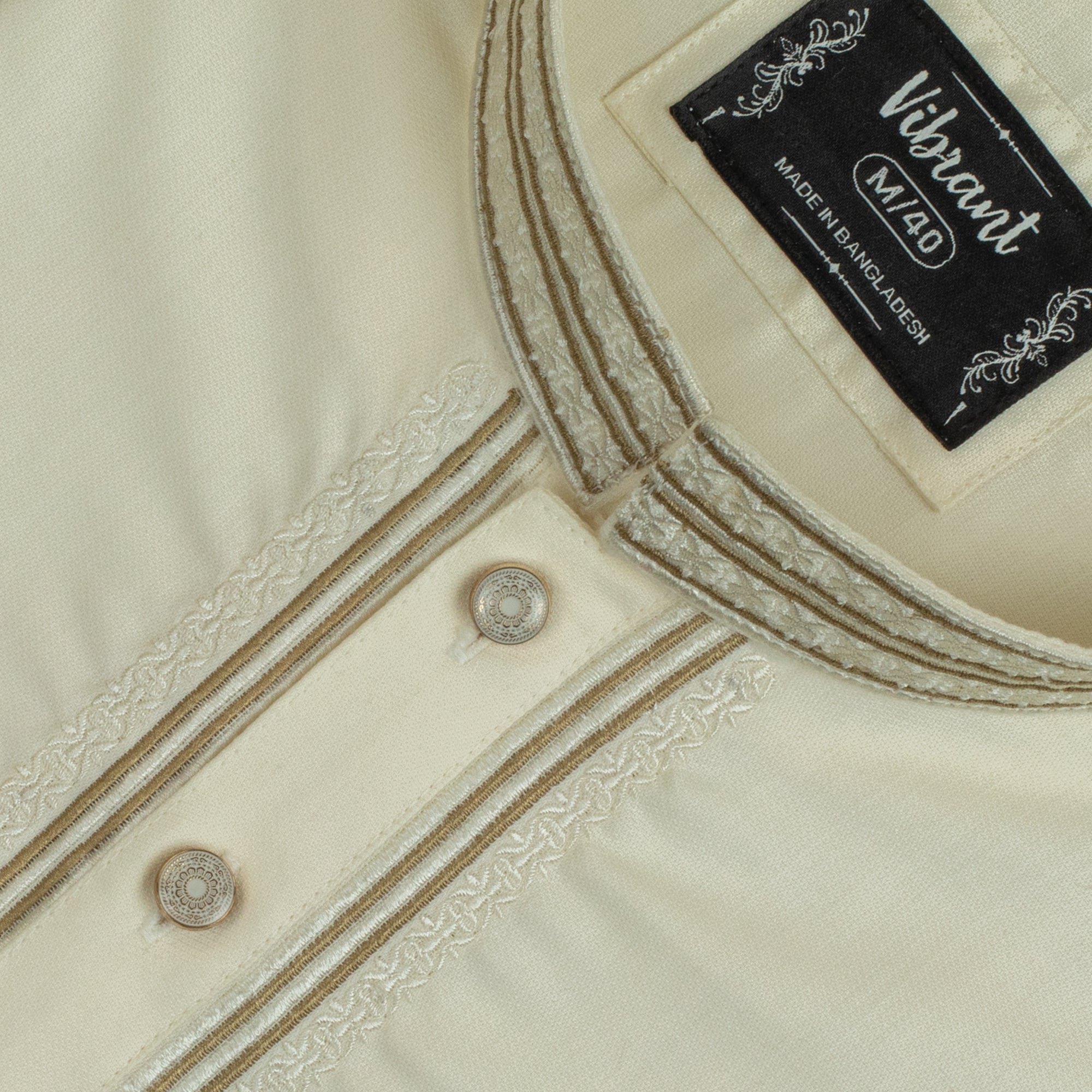 VIBRANT CREAM COTTON PANJABI WITH EMBROIDERED DESIGN - Vibrantbd.com