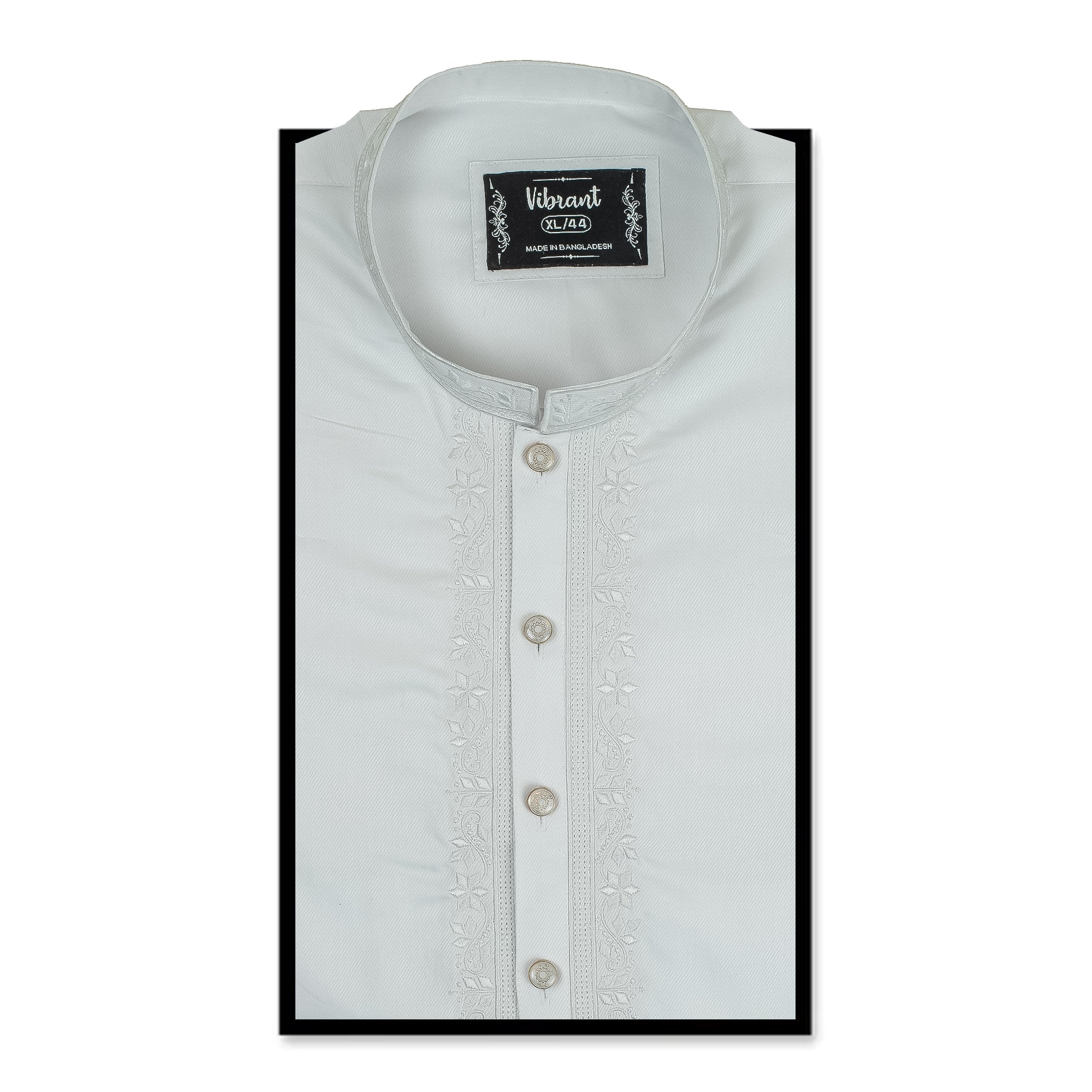 Vibrant Men's Off-White Cotton Panjabi – Elegant Embroidery for Festive & Formal Occasions - Vibrantbd.com