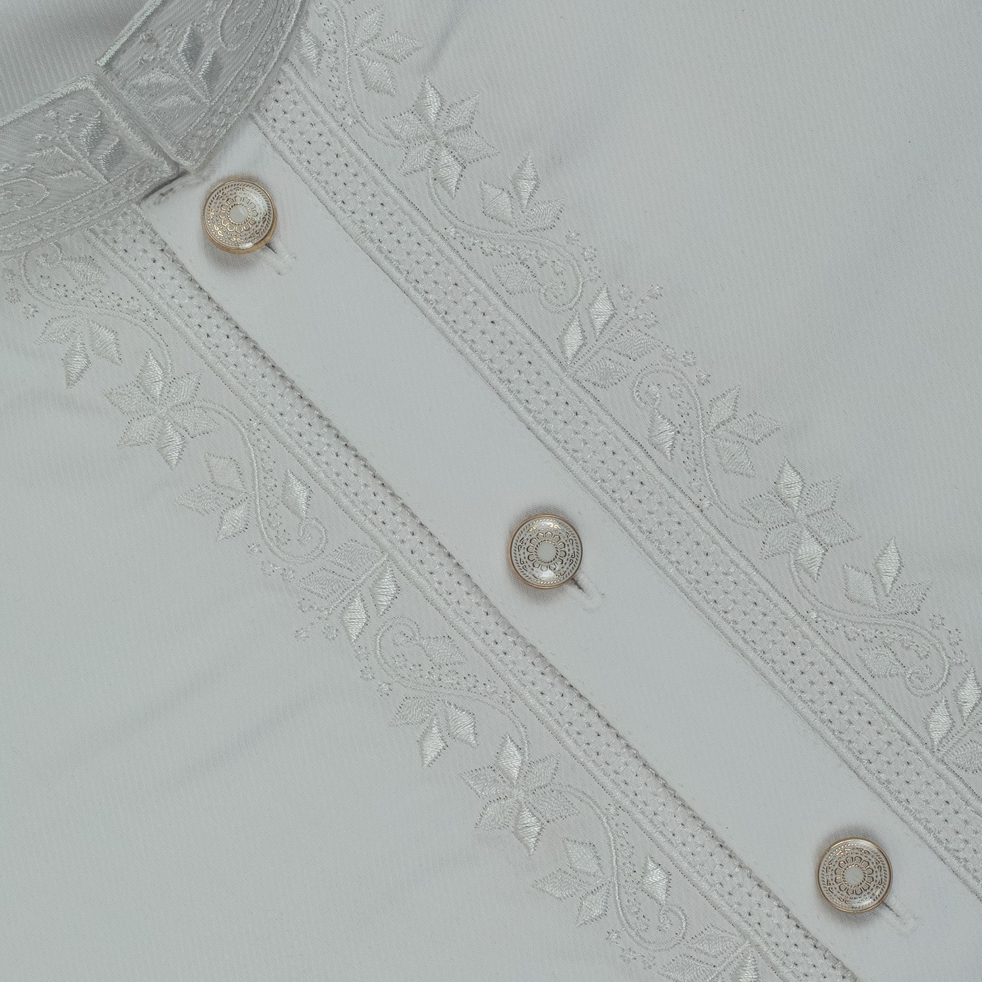 Vibrant Men's Off-White Cotton Panjabi – Elegant Embroidery for Festive & Formal Occasions - Vibrantbd.com