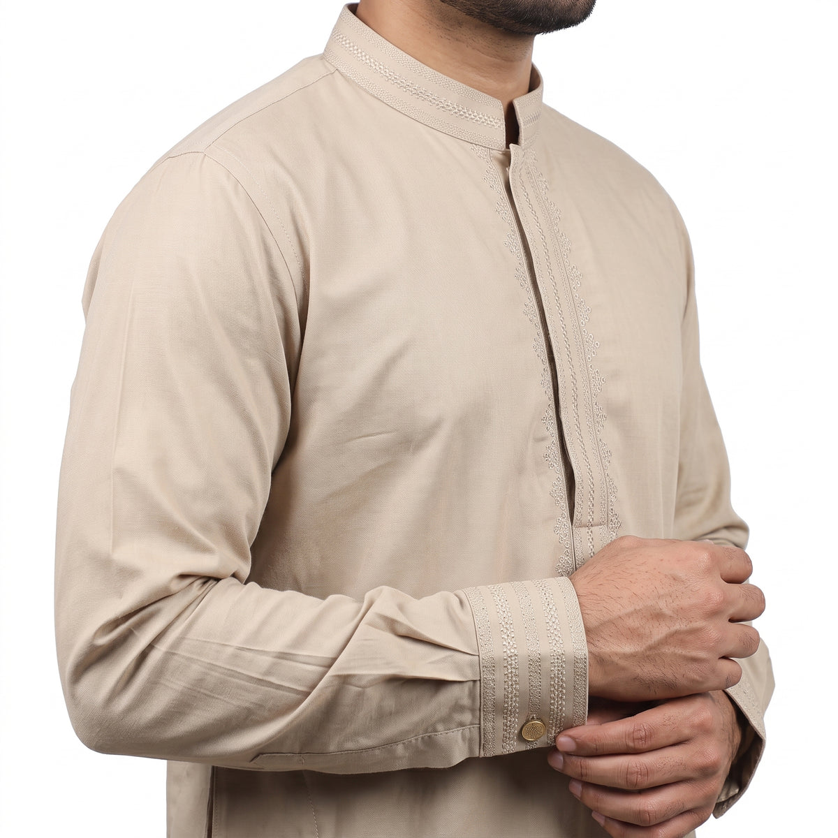 VIBRANT BEIGE  COTTON PANJABI WITH EMBROIDERY WORK - Vibrantbd.com