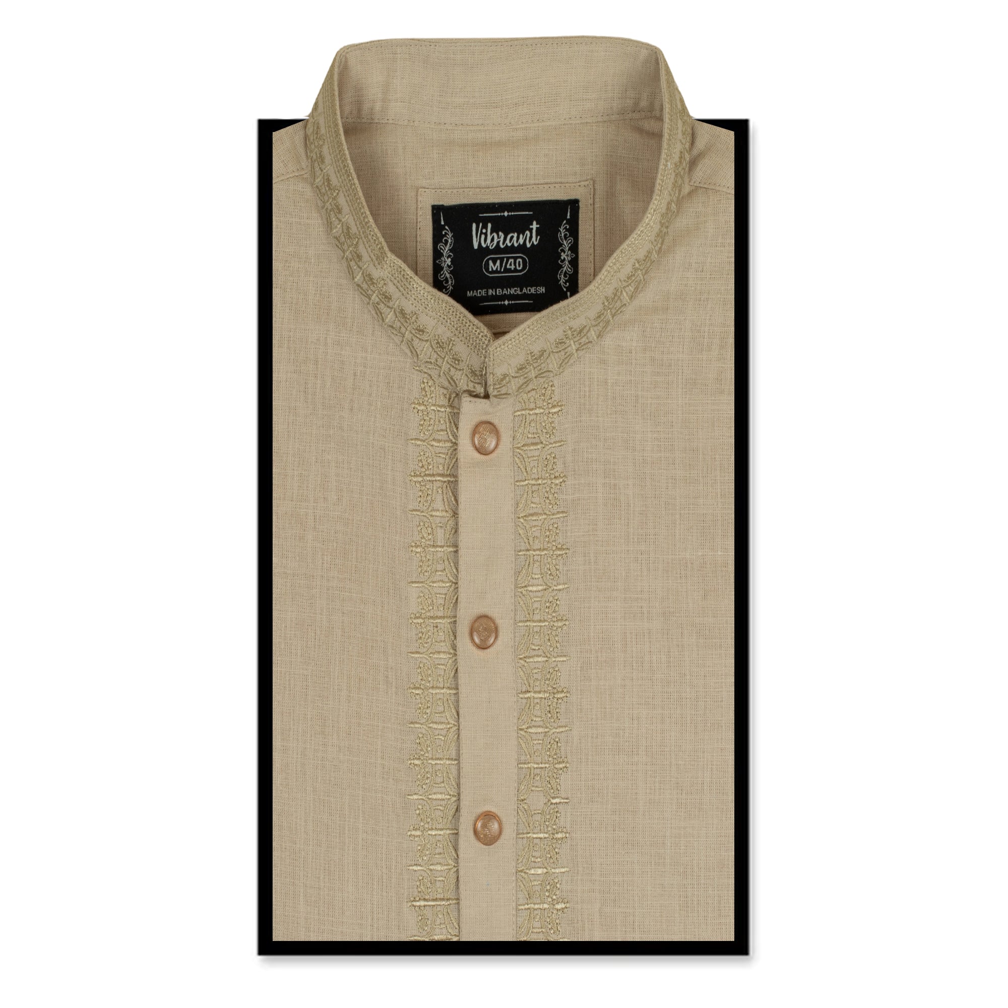 VIBRANT BEIGE COTTON PANJABI WITH EMBROIDERED DESIGN - Vibrantbd.com