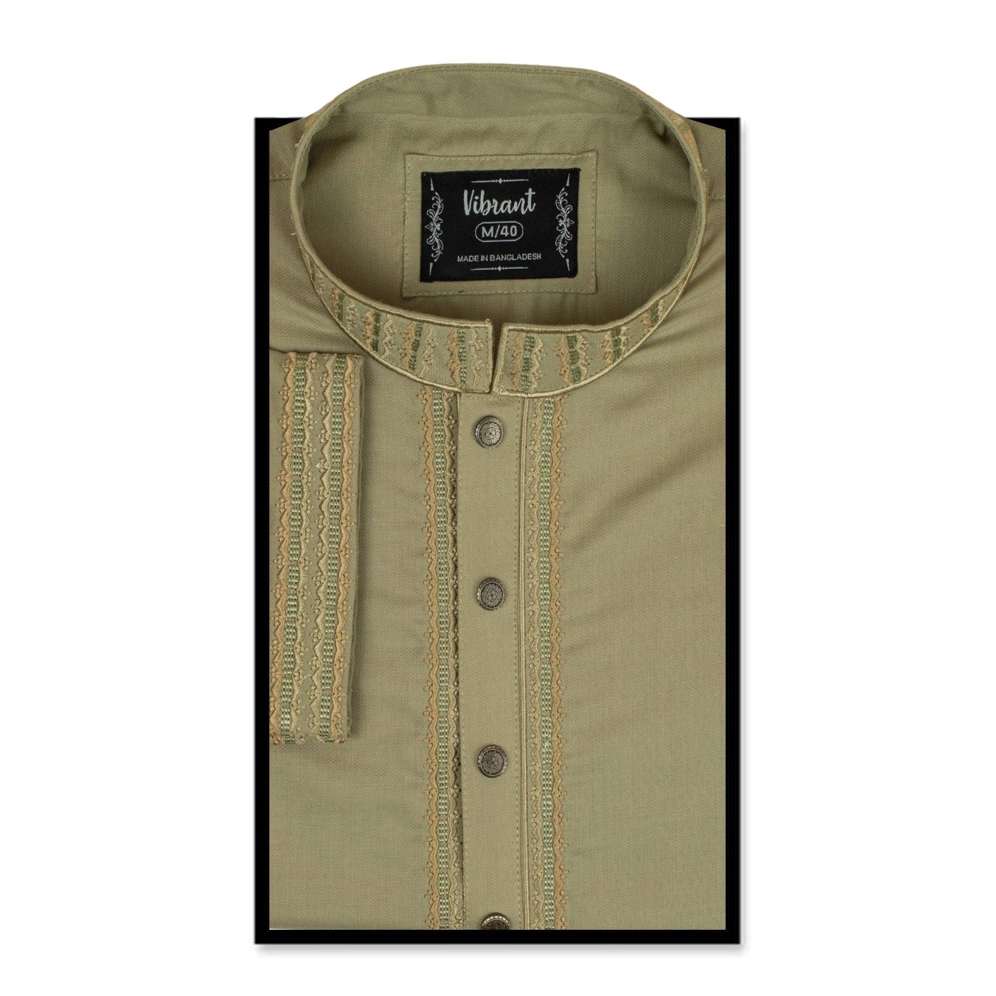 VIBRANT OLIVE  COTTON PANJABI WITH EMBROIDERED DESIGN - Vibrantbd.com