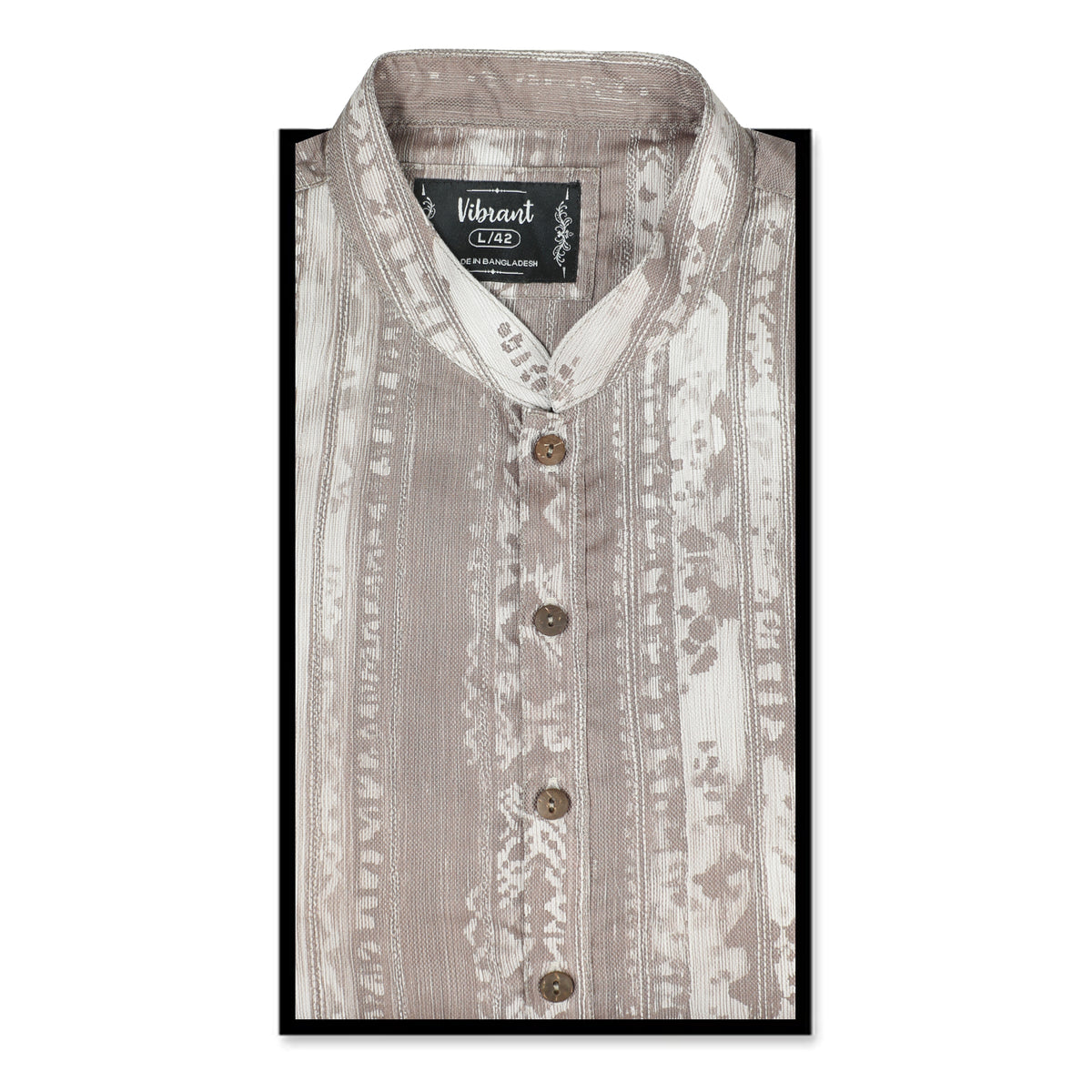 VIBRANT  TAUPE AND OFF-WHITE  PRINTED COTTON PANJABI - Vibrantbd.com