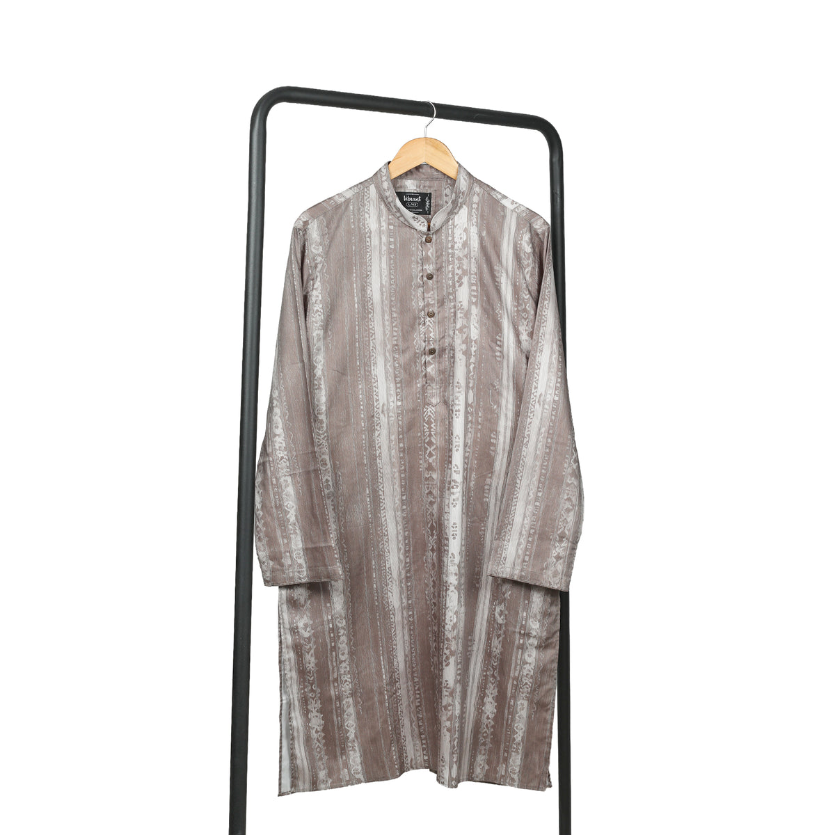 VIBRANT  TAUPE AND OFF-WHITE  PRINTED COTTON PANJABI - Vibrantbd.com