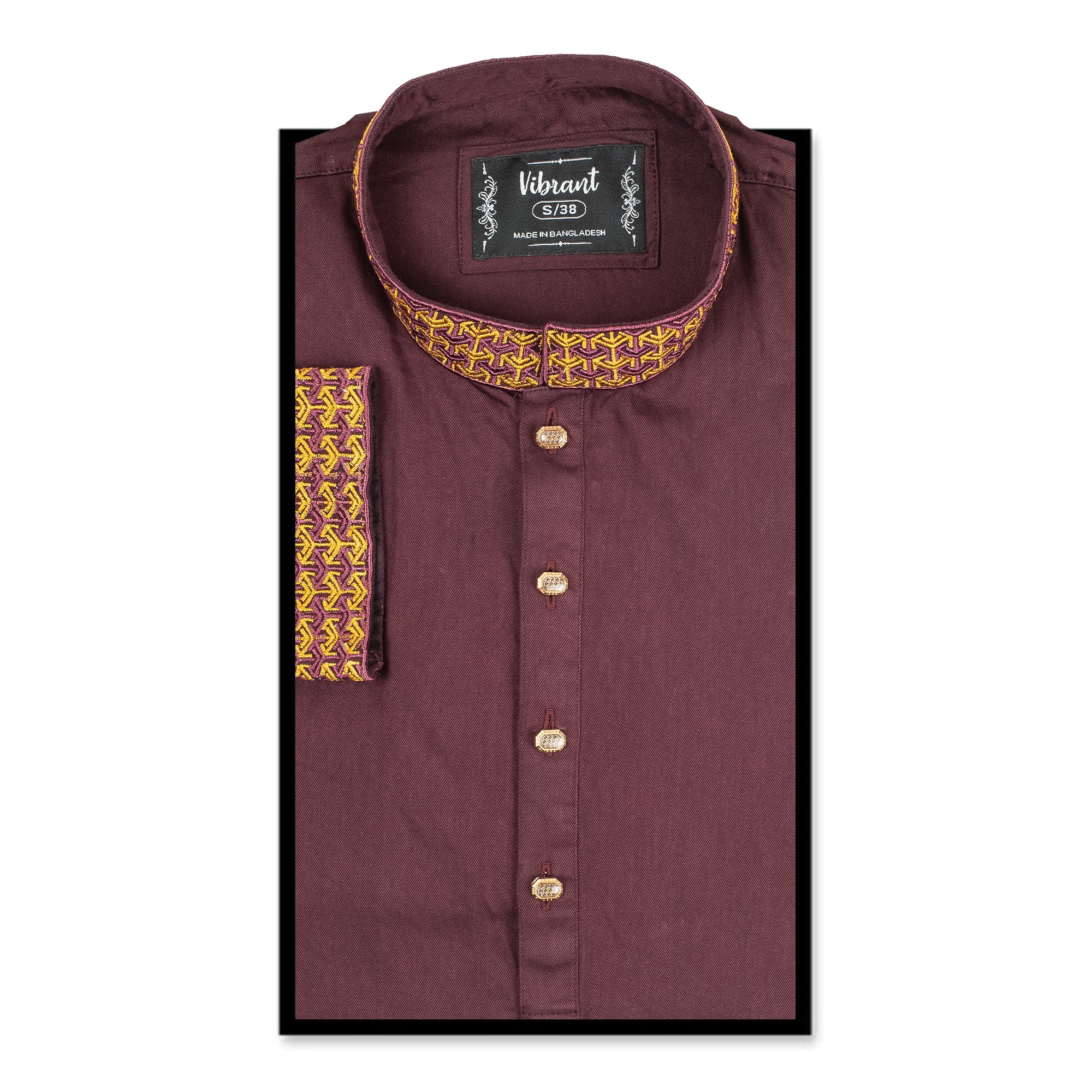 Vibrant Men's Maroon Cotton Panjabi – Elegant Embroidered Festive Wear - Vibrantbd.com