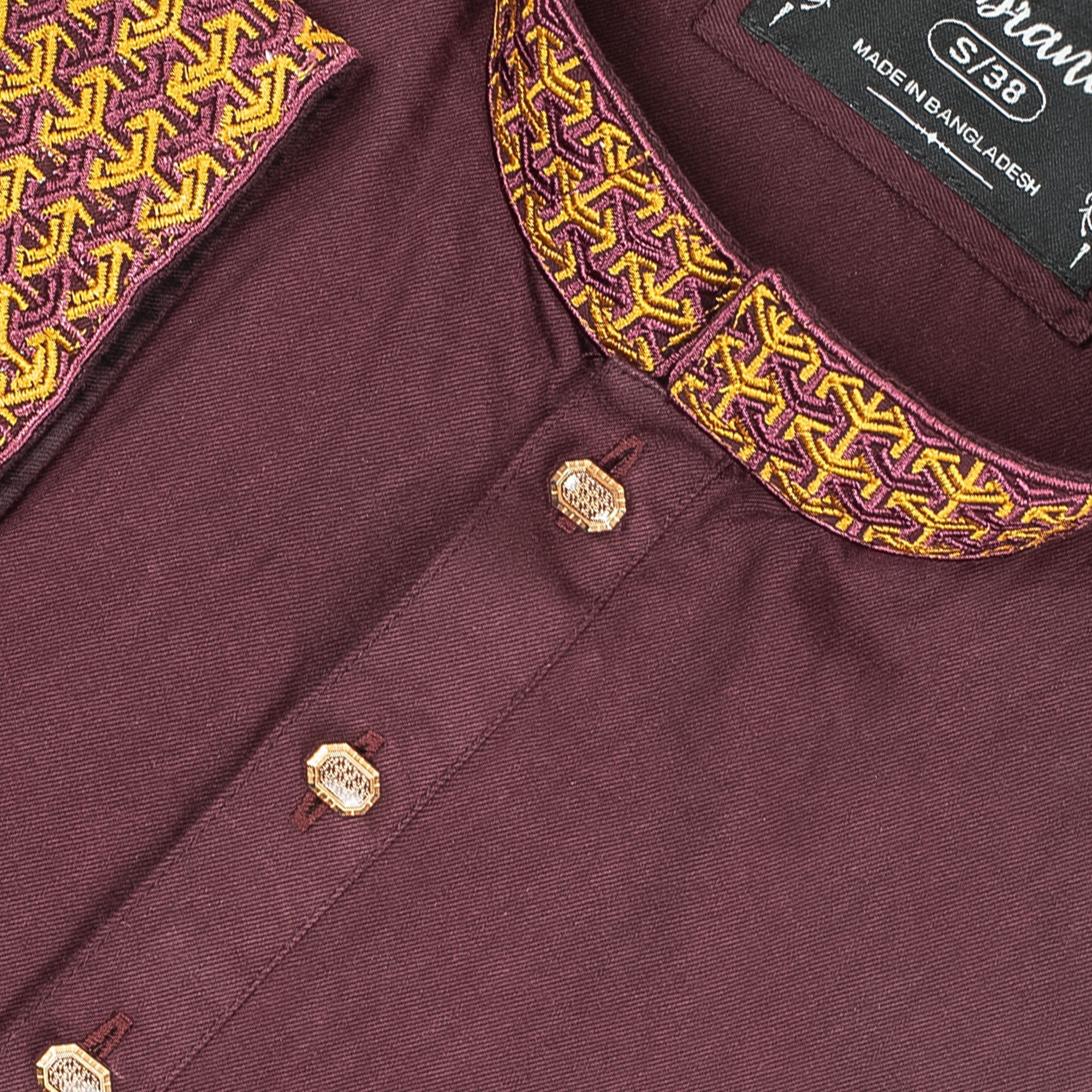Vibrant Men's Maroon Cotton Panjabi – Elegant Embroidered Festive Wear - Vibrantbd.com
