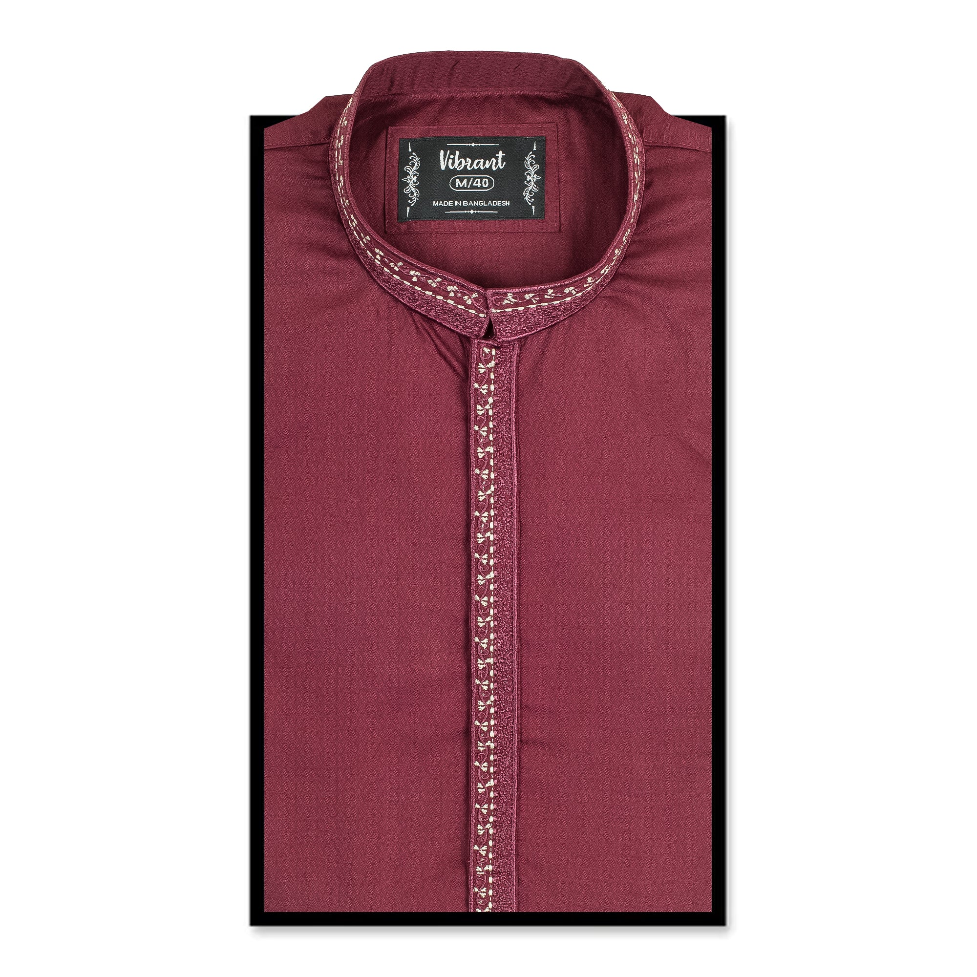 Vibrant Men's Maroon Cotton Panjabi with Embroidered Detailing – Elegant Traditional Wear for Festive & Formal Occasions - Vibrantbd.com
