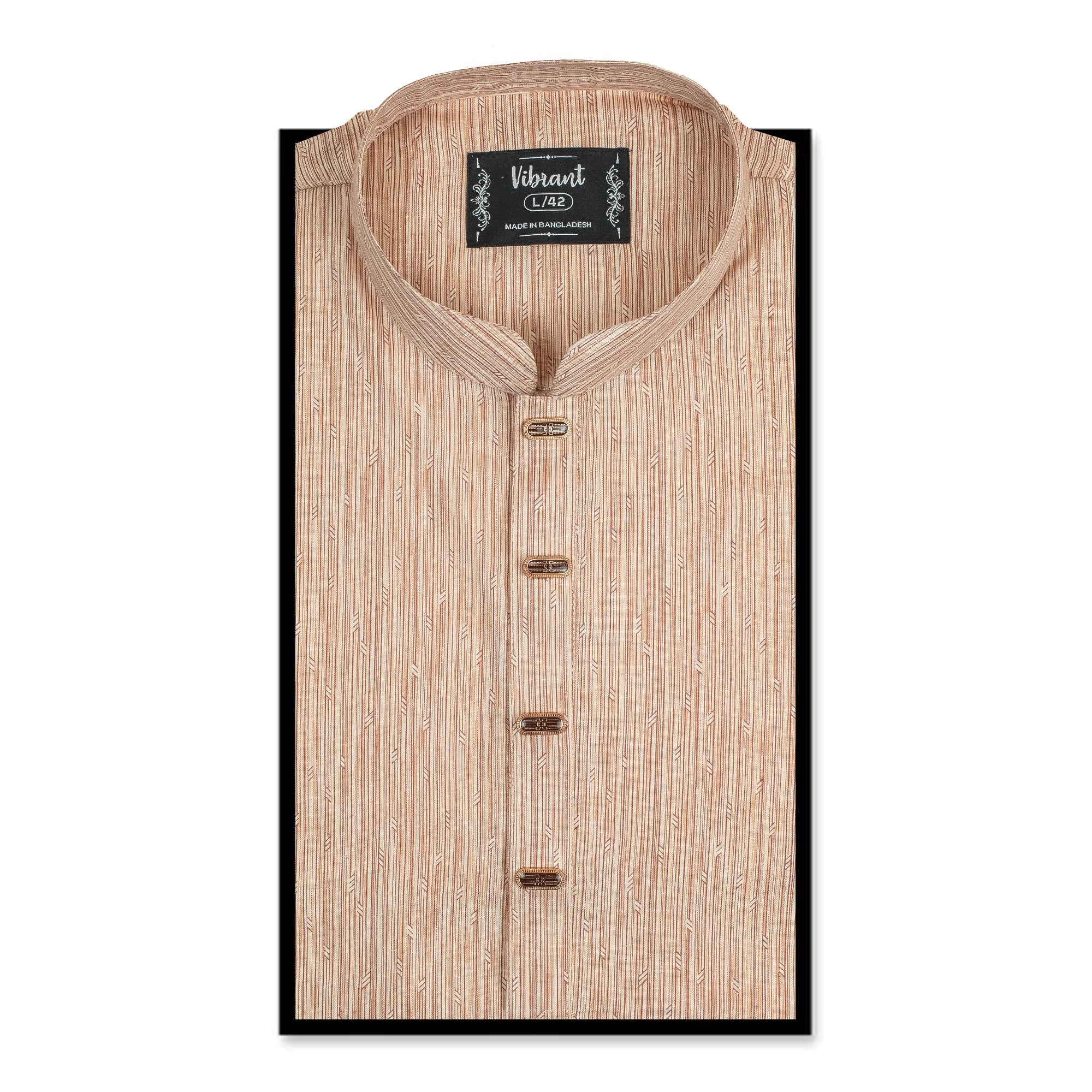 Vibrant Men's Beige Textured Cotton Panjabi – Stylish & Comfortable Traditional Wear for Eid, Weddings & Festive Occasions - Vibrantbd.com