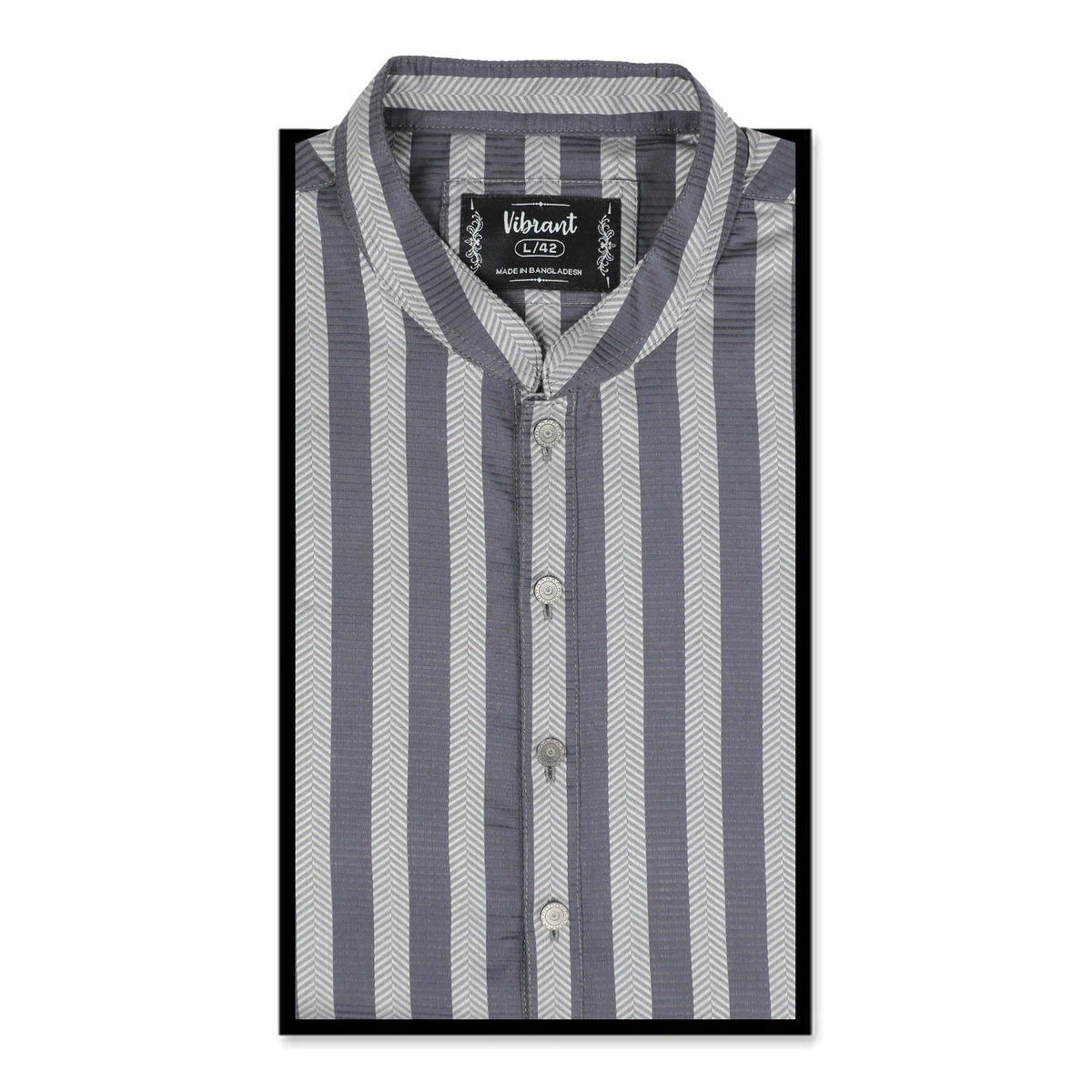 VIBRANT  MEN'S SIVER GREY JACQUARD STRIPED COTTON PANJABI - Vibrantbd.com