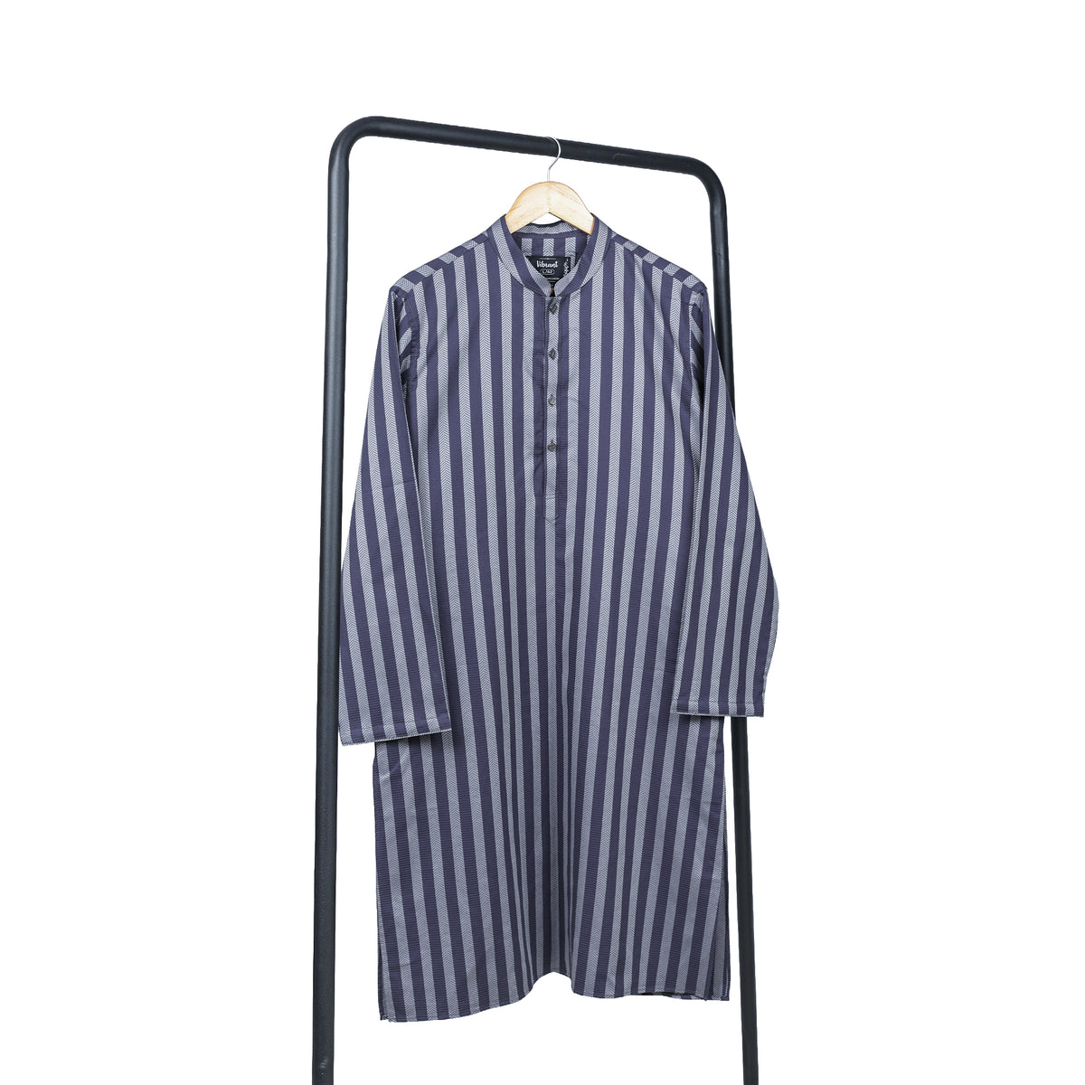 VIBRANT  MEN'S SIVER GREY JACQUARD STRIPED COTTON PANJABI