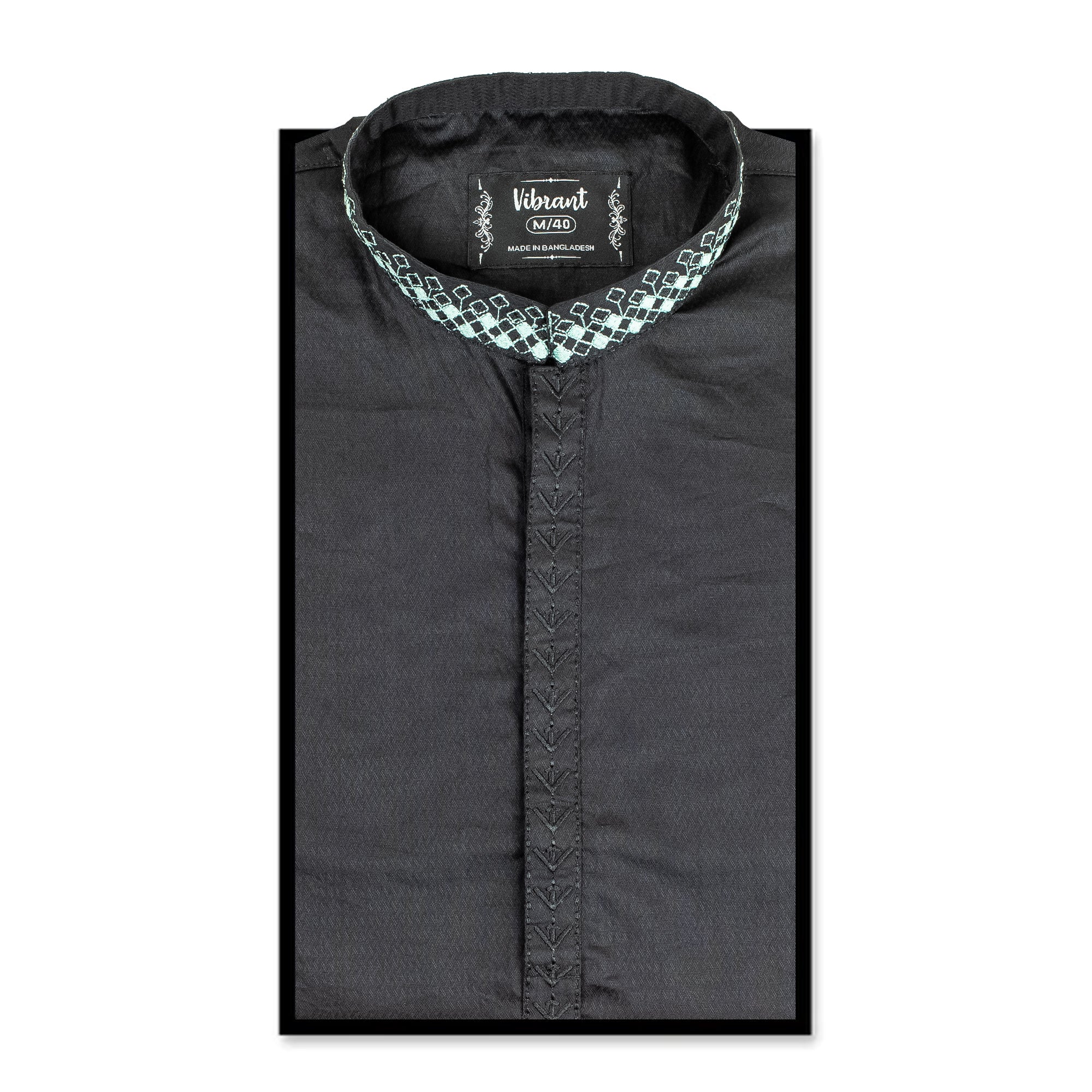 Vibrant Men's Cotton Panjabi – Elegant Black with Embroidered Collar, Premium Festive & Casual Wear - Vibrantbd.com