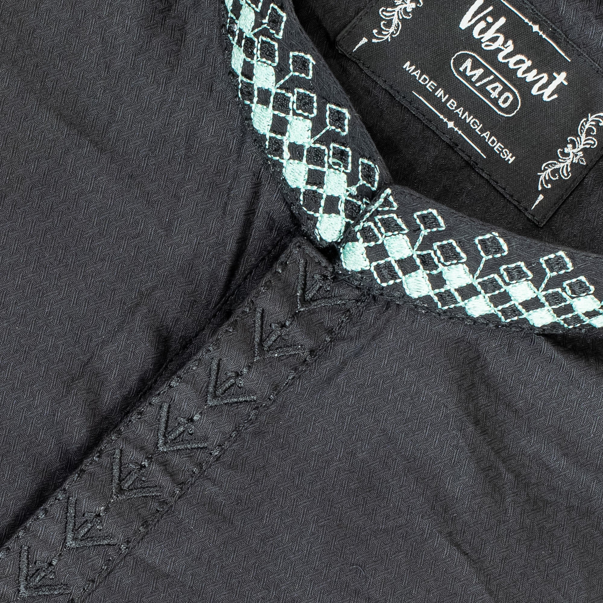 Vibrant Men's Cotton Panjabi – Elegant Black with Embroidered Collar, Premium Festive & Casual Wear - Vibrantbd.com