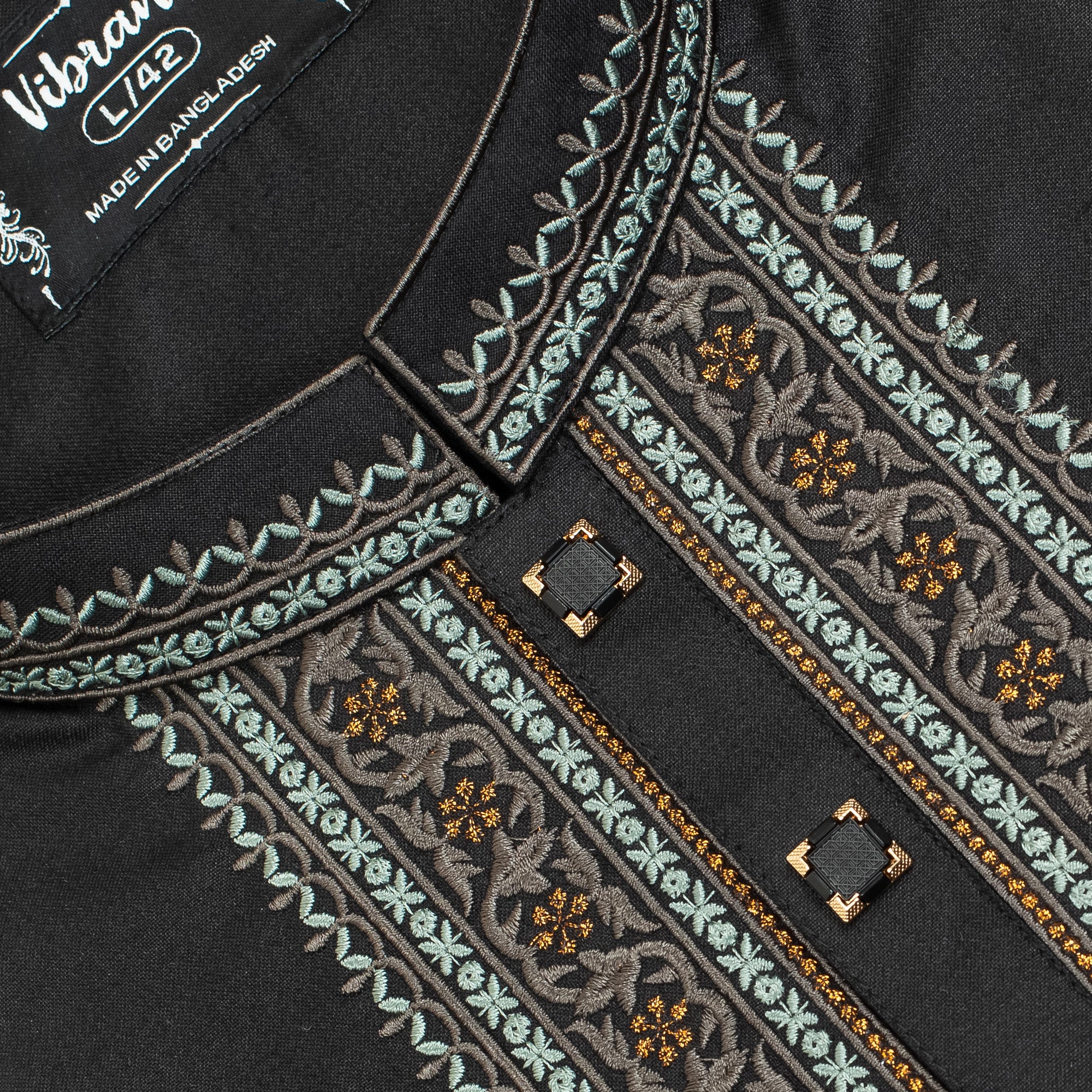 Vibrant Men's Premium Cotton Panjabi – Charcoal Black with Exquisite Embroidery, Festive & Traditional Wear - Vibrantbd.com