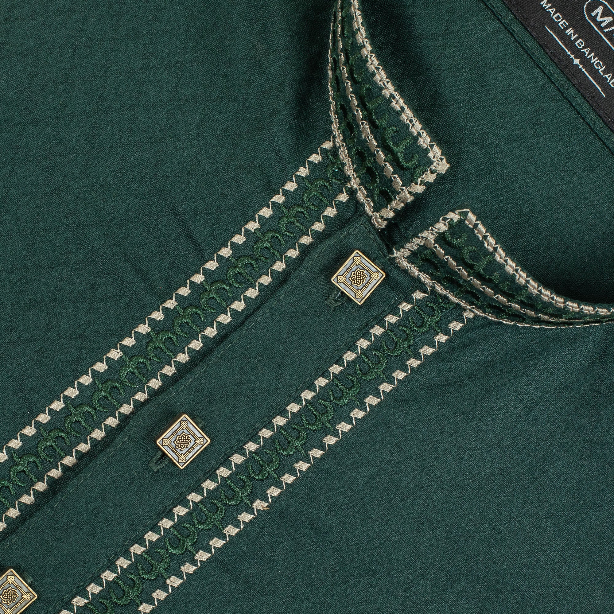 Vibrant Men's Dark Green Cotton Panjabi – Classic Embroidered Design for Festive & Formal Occasions - Vibrantbd.com