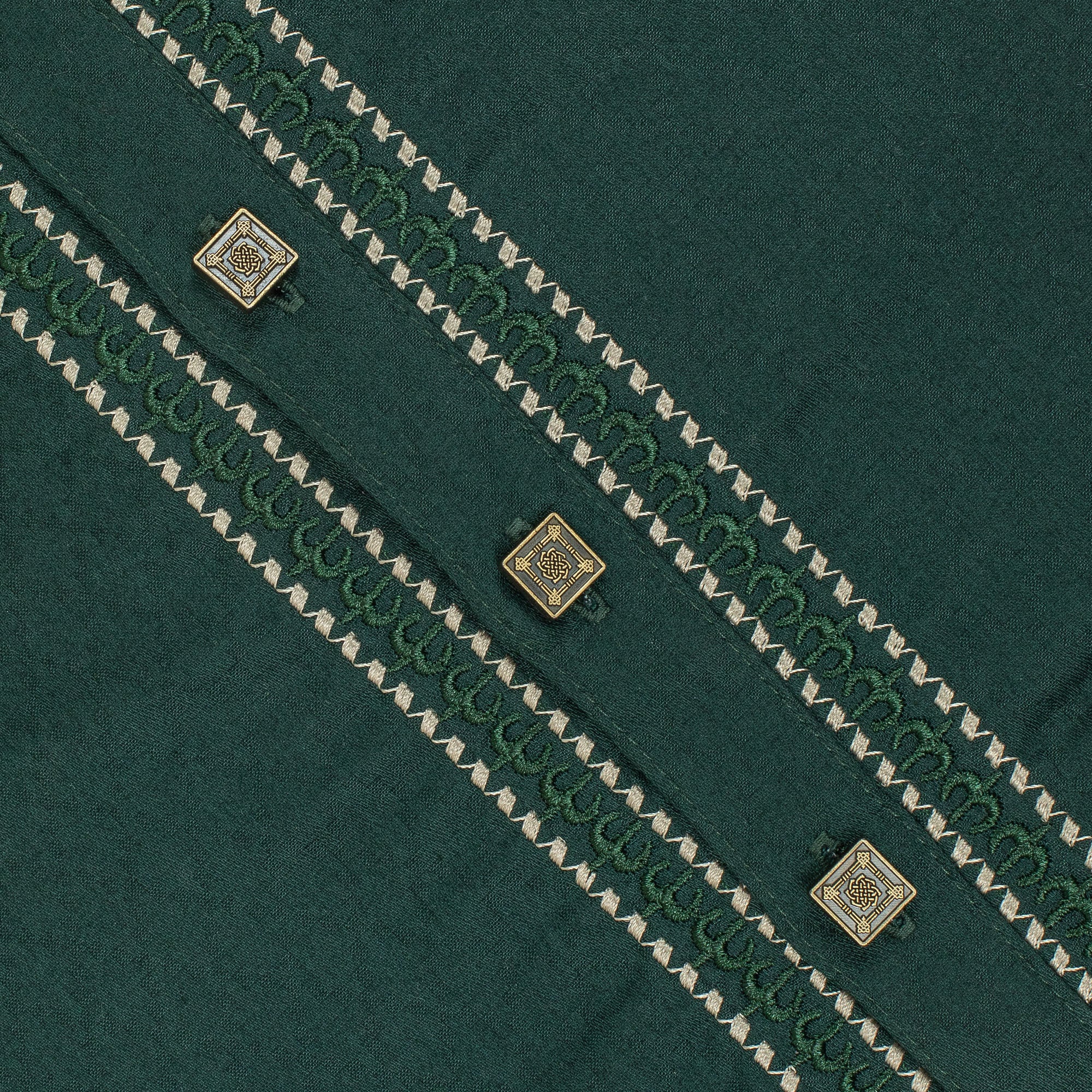 Vibrant Men's Dark Green Cotton Panjabi – Classic Embroidered Design for Festive & Formal Occasions - Vibrantbd.com