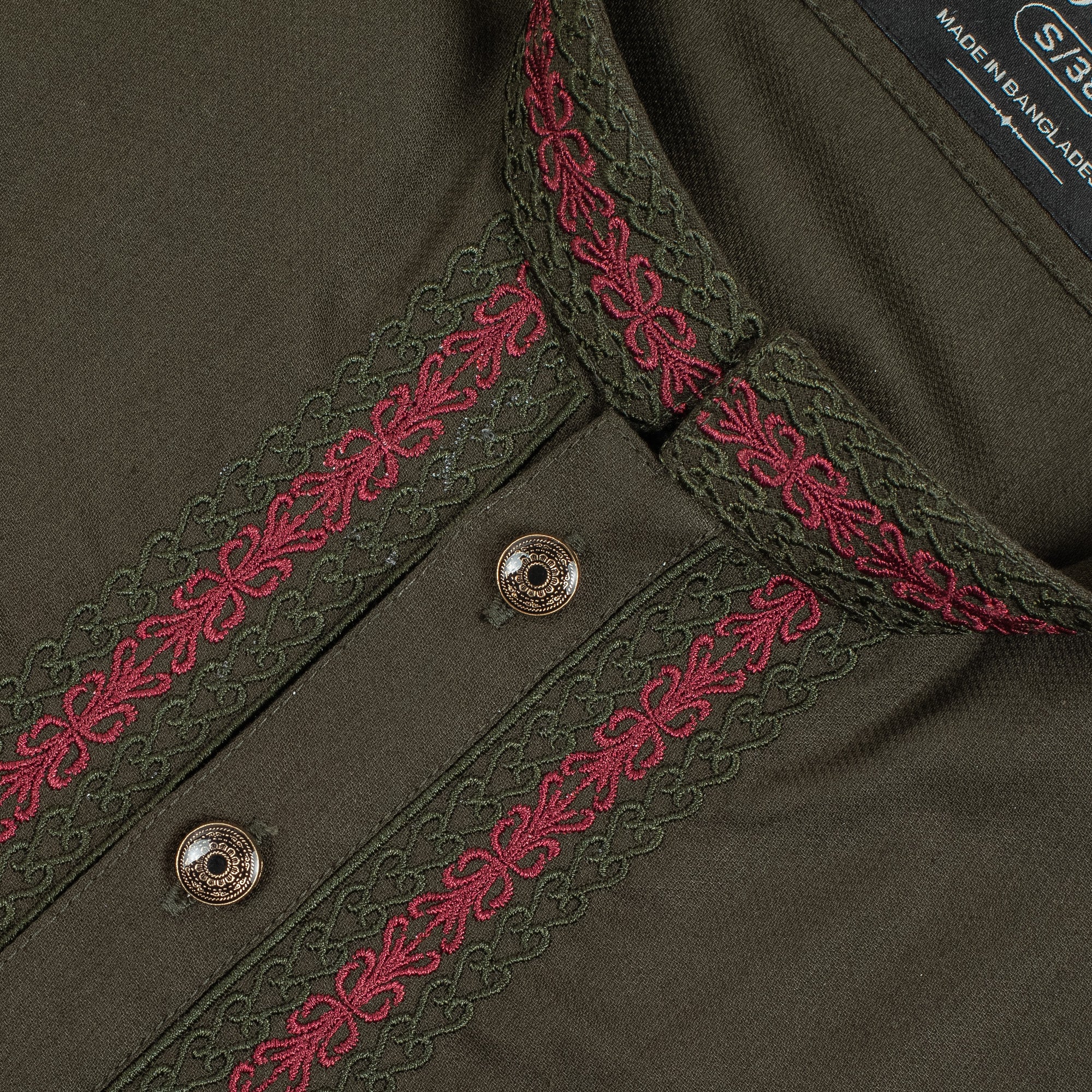 Vibrant Men's Olive Green Cotton Panjabi with Elegant Embroidery – Stylish & Comfortable Festive Wear - Vibrantbd.com