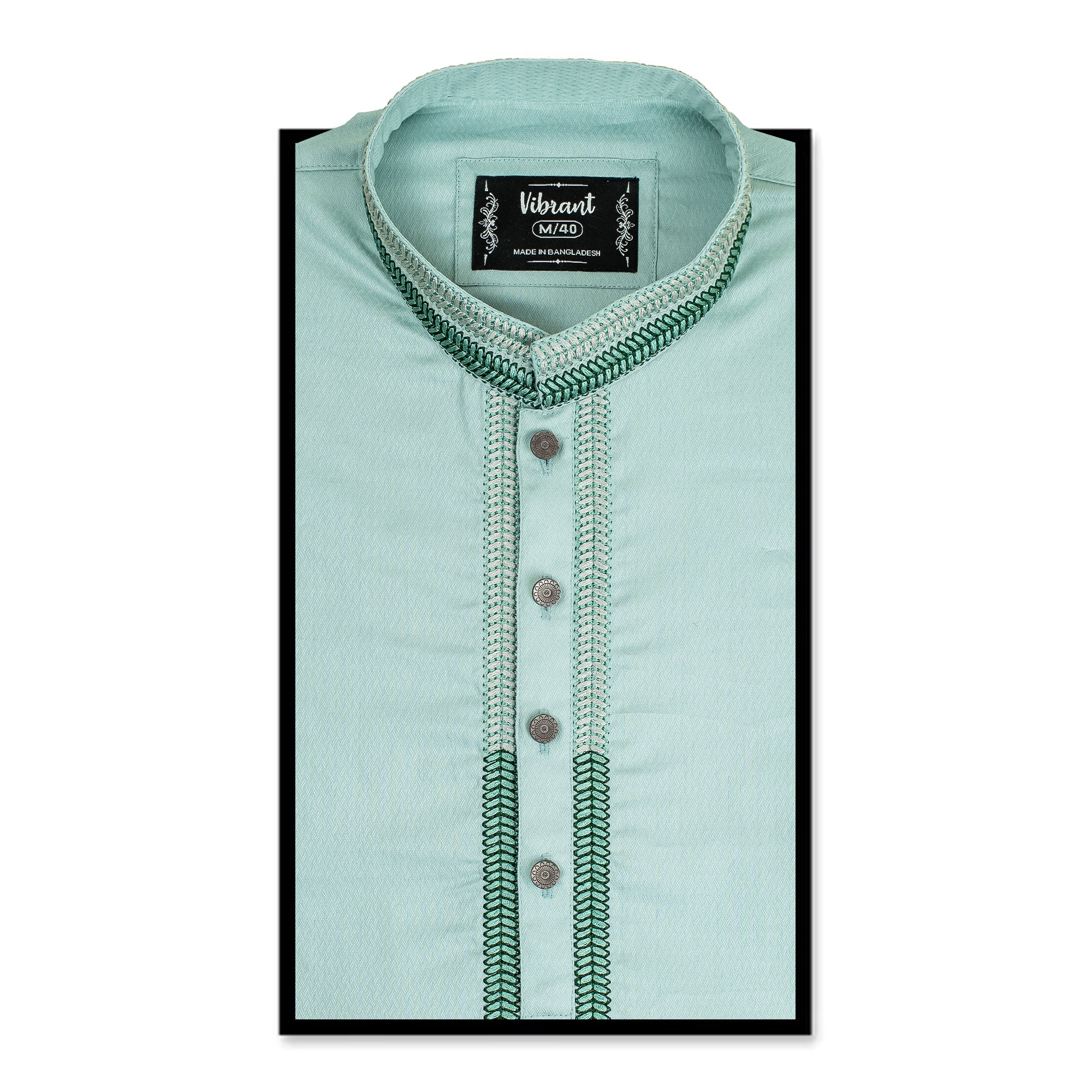 Vibrant Men’s Cotton Panjabi – Light Green, Elegant Embroidery, Premium Comfort for Festive & Casual Wear - Vibrantbd.com