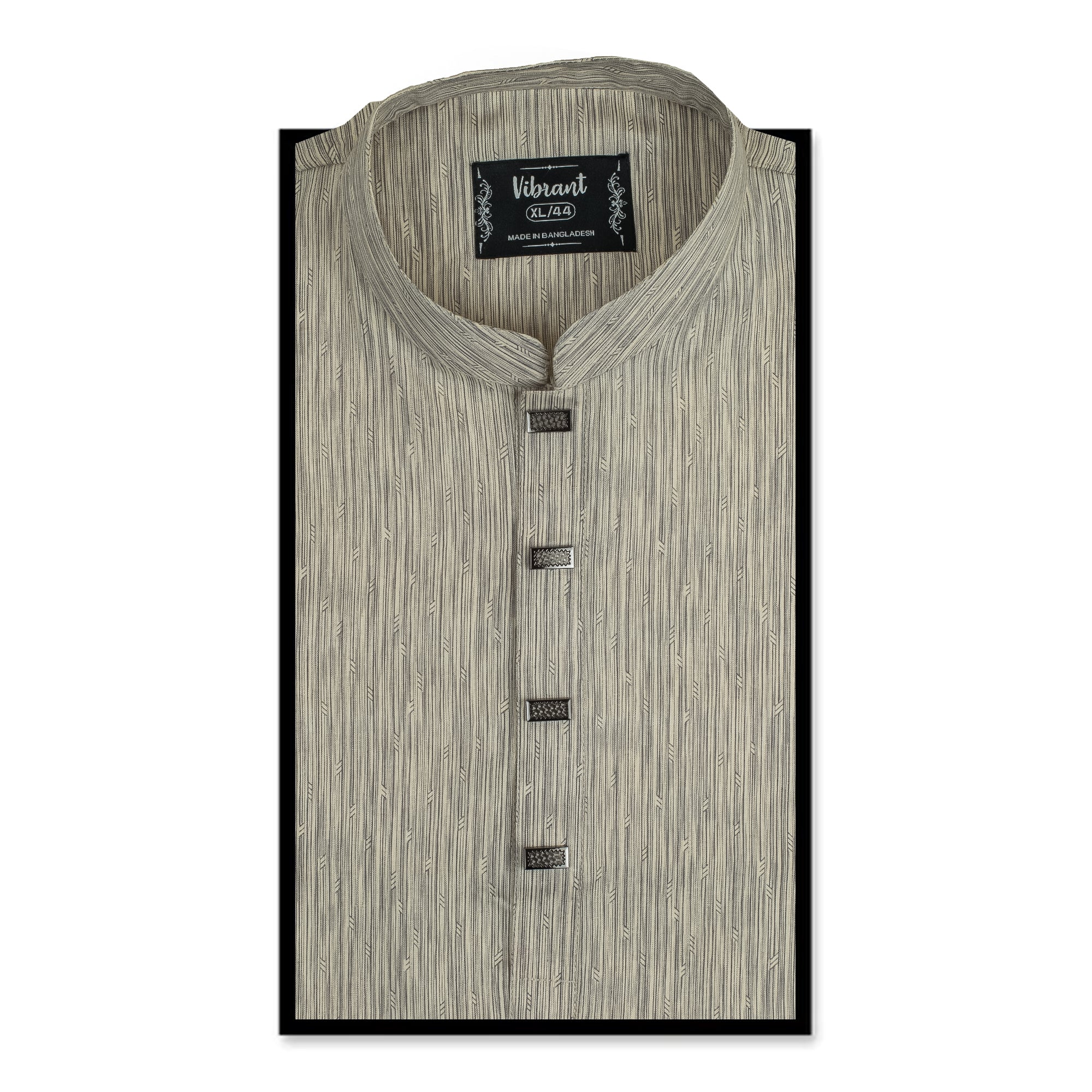 Vibrant Men's Textured Beige Cotton Panjabi with Designer Metal Buttons – Premium Ethnic Wear - Vibrantbd.com